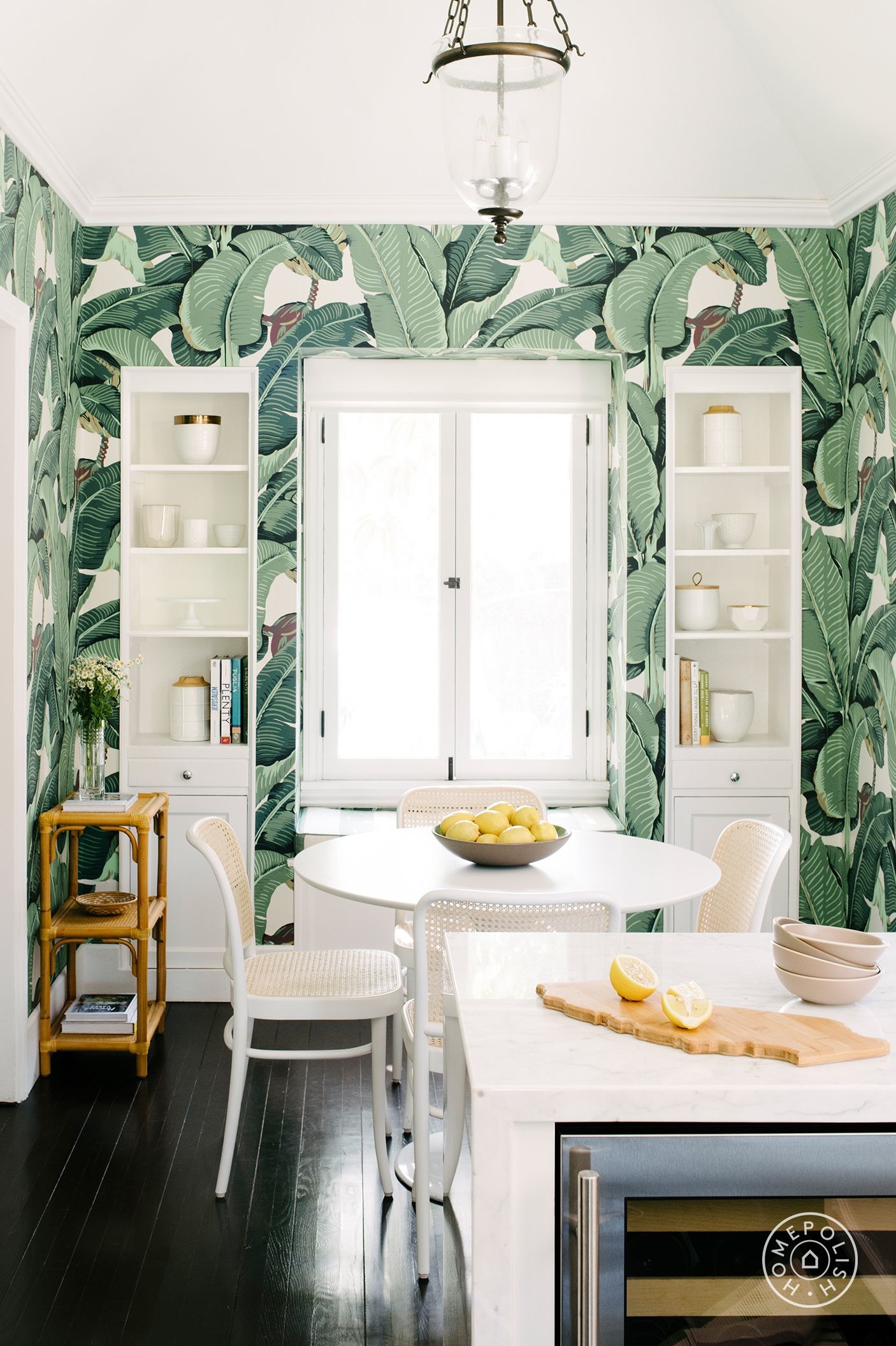 1406x2112 This banana leaf wallpaper is quintessentially California. Tour the rest of  this West Hollywood home.