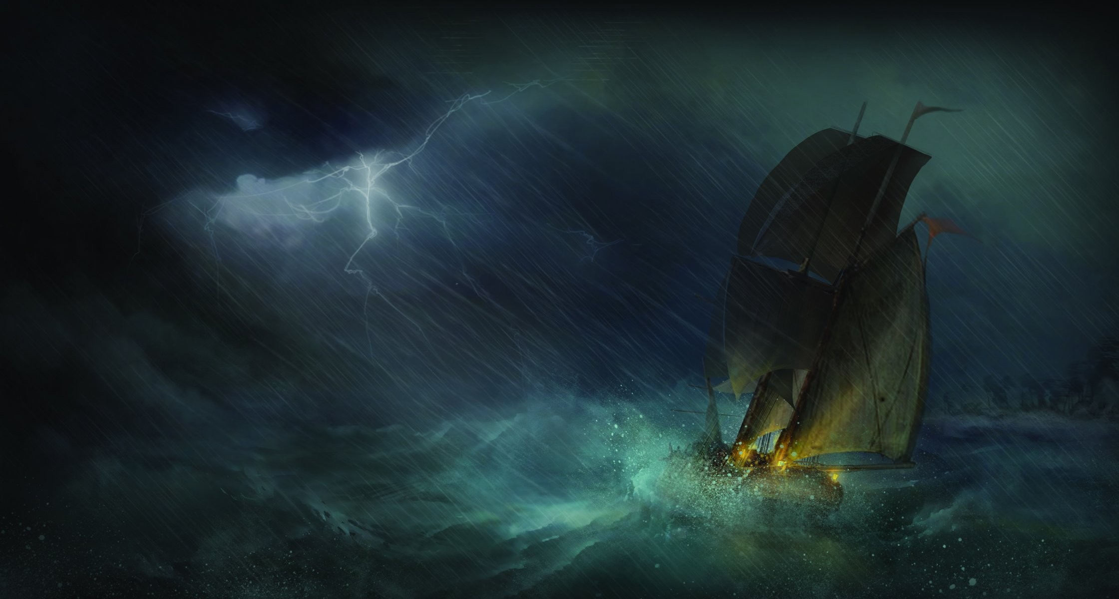 2241x1200 assassin's creed iii night ship sea naval tropicalstorm storm the storm rain