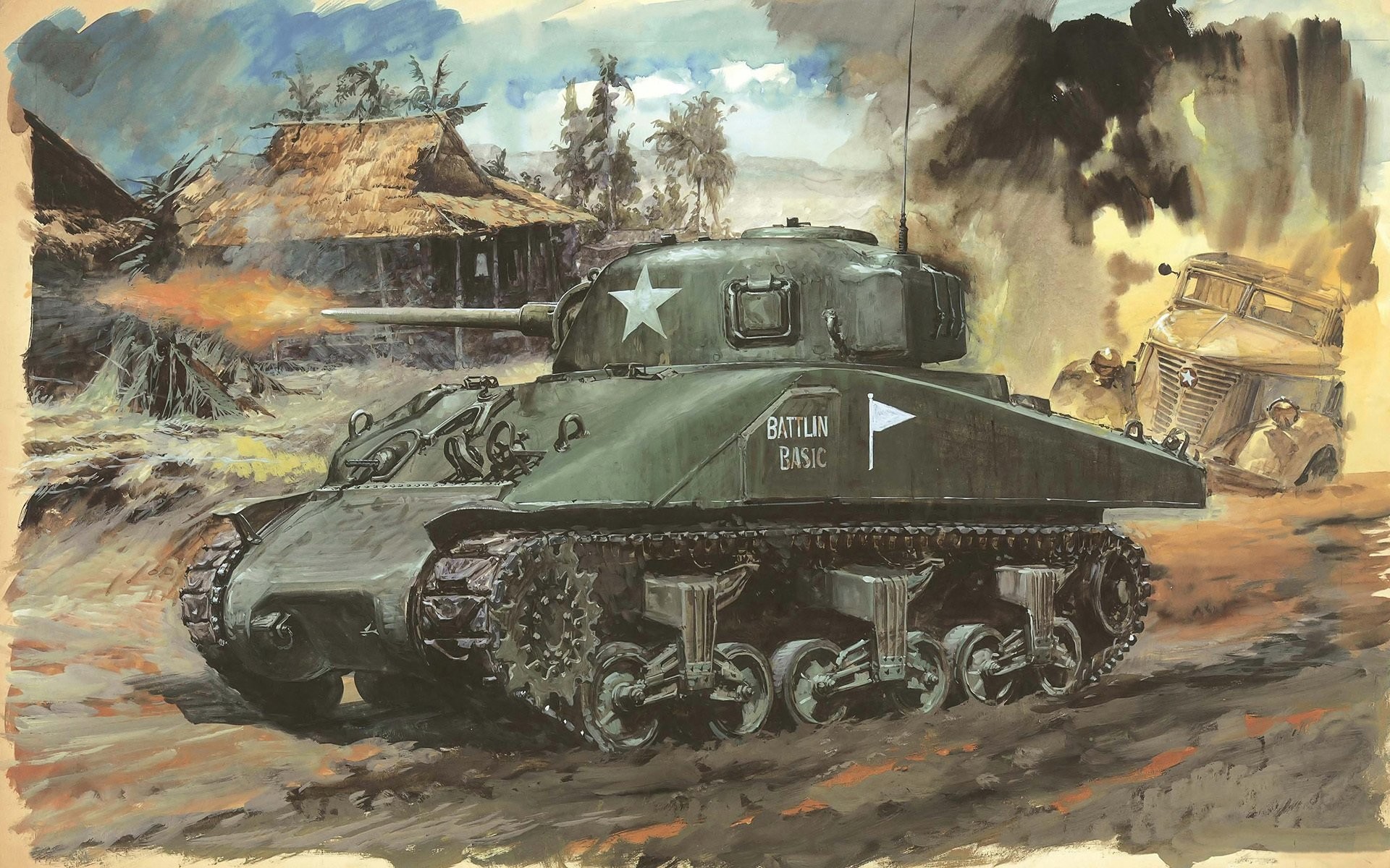 1920x1200 art picture strokes pencils tank sherman m4a1 main american medium is  widely was used to army
