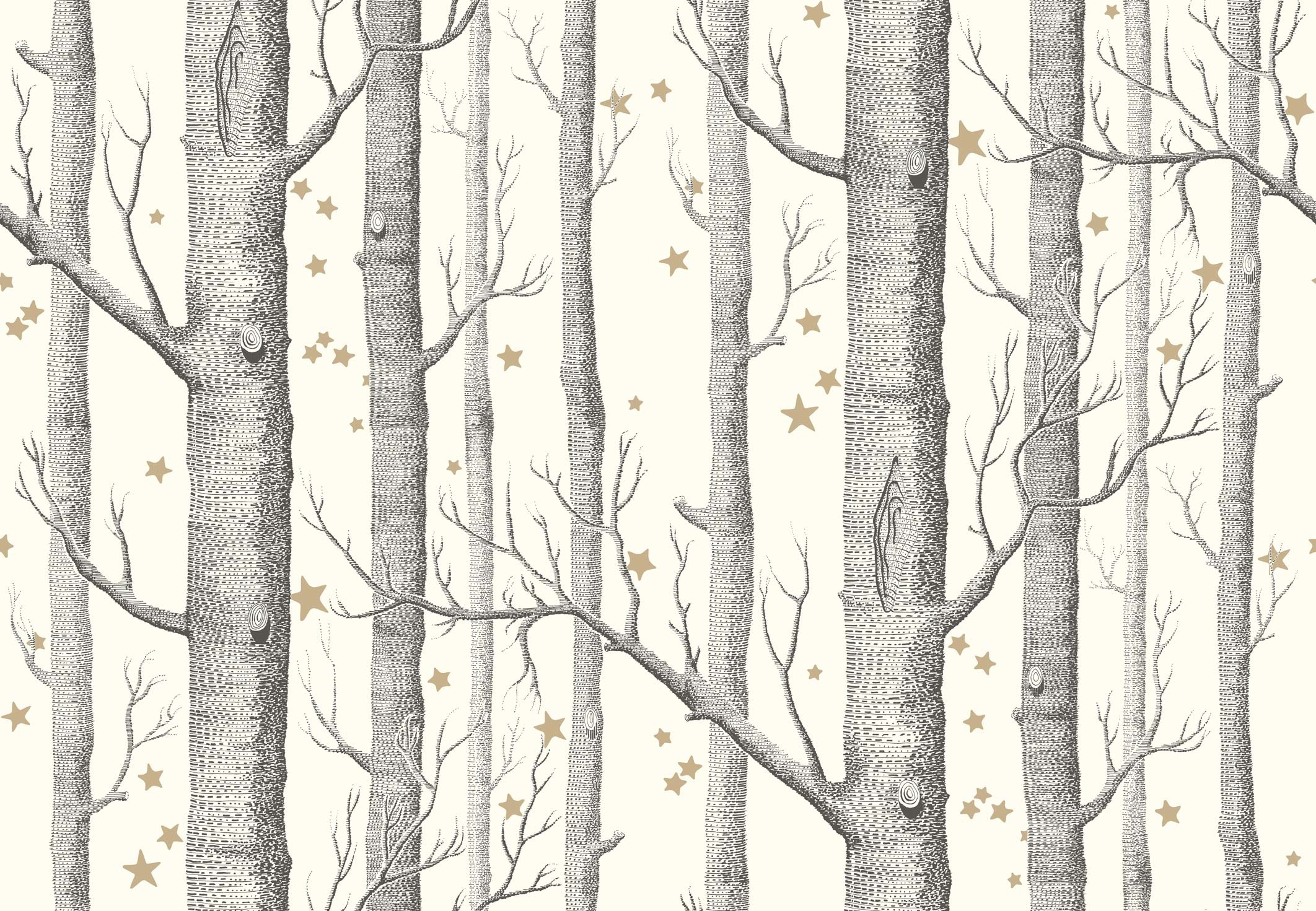 2124x1471 Woods & Stars Wallpaper White/Gold