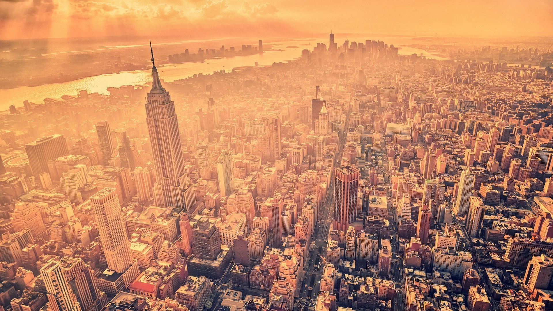 1920x1080 photography photo manipulation new york city cityscape empire state  building manhattan birds eye view usa Wallpapers HD / Desktop and Mobile  Backgrounds