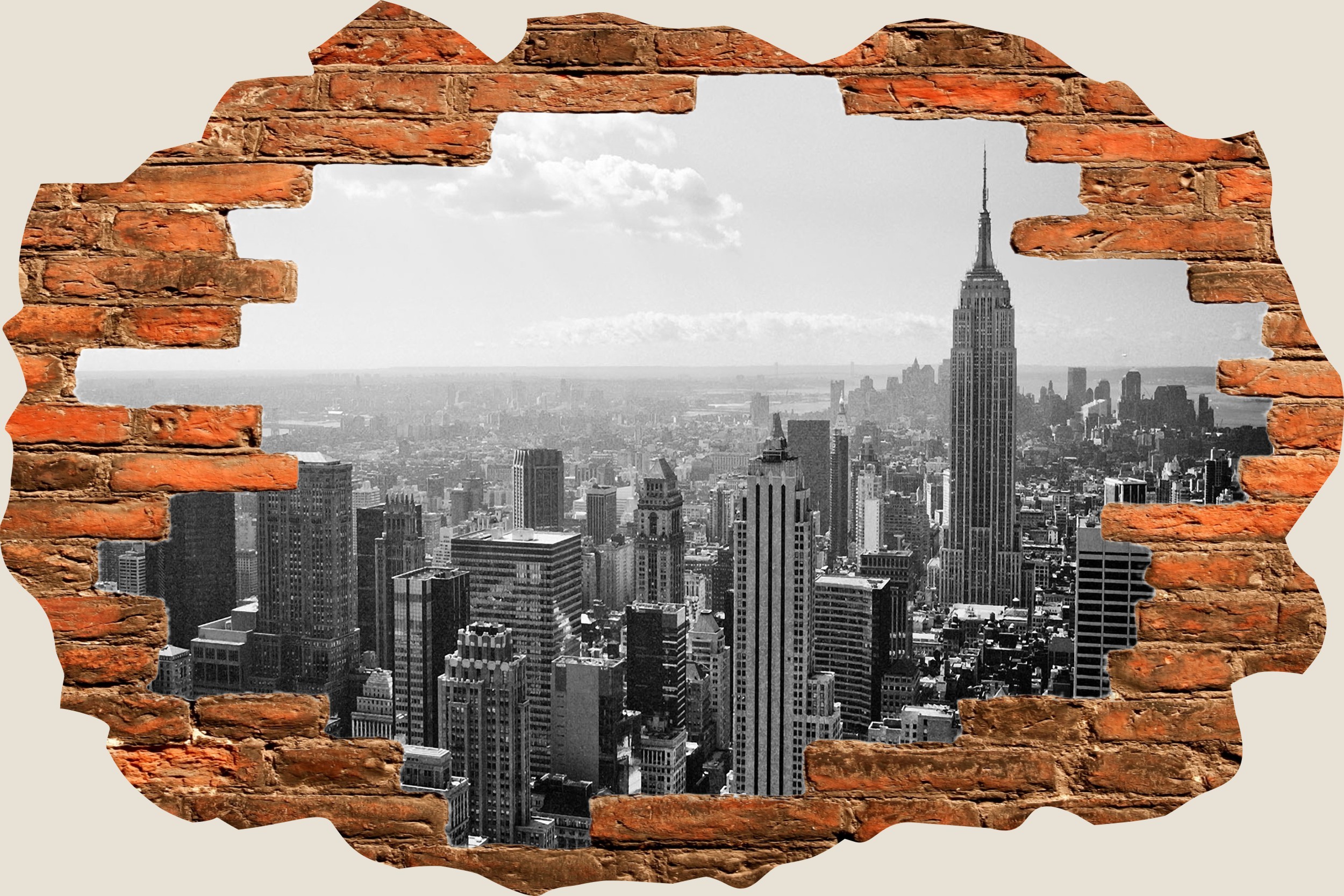 2500x1667 Details about 3D Hole in Wall New York City View Wall Sticker Mural Film  Decal Wallpaper S68