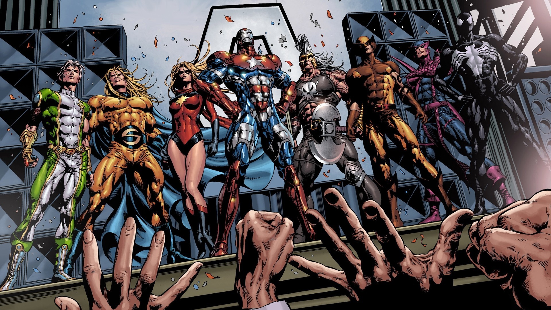 1920x1080 Comics Dark Avengers Captain Marvel Iron Man Thor Wolverine Hawkeye Venom  HD Wallpaper - HD Wallpapers