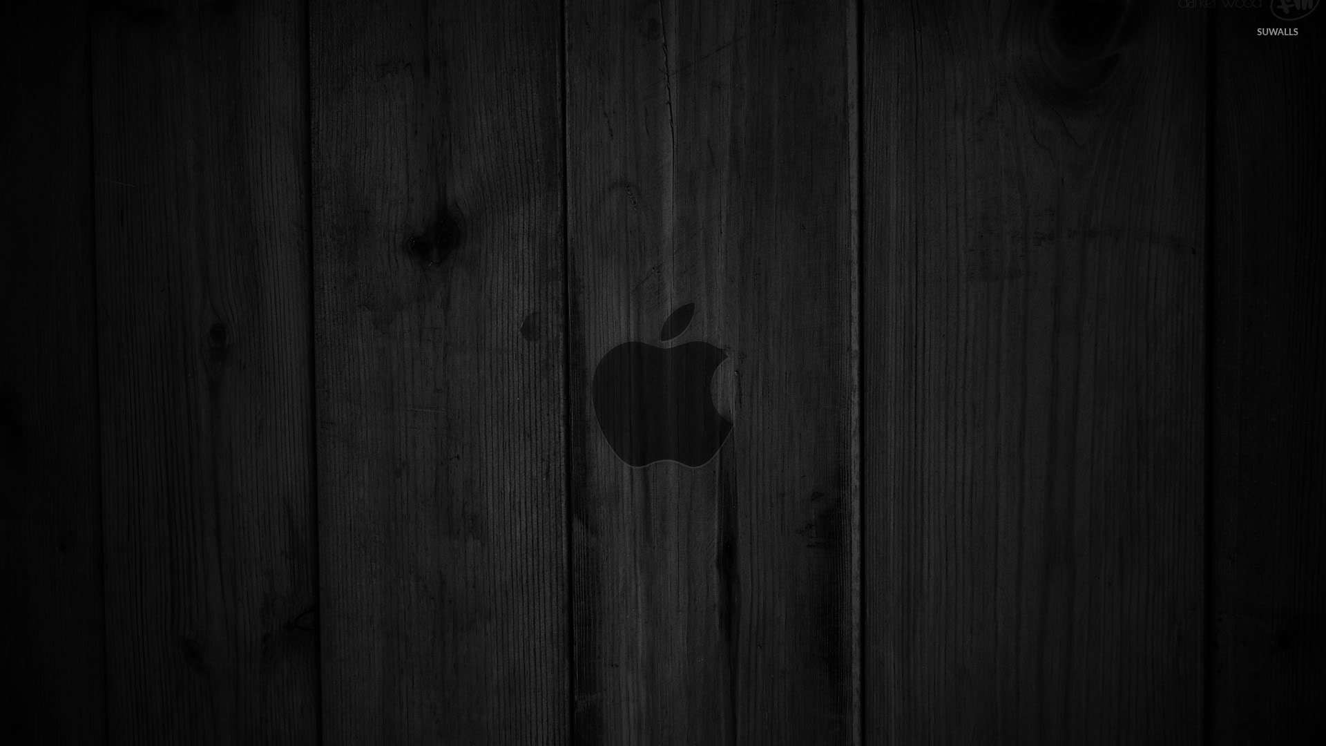 1920x1080 Dark gray Apple on the wooden panels wallpaper
