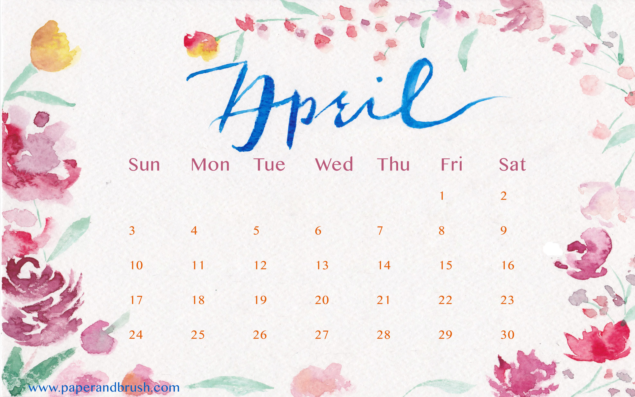 2560x1600 April 2016 Calendar Wallpaper - Paper & Brush
