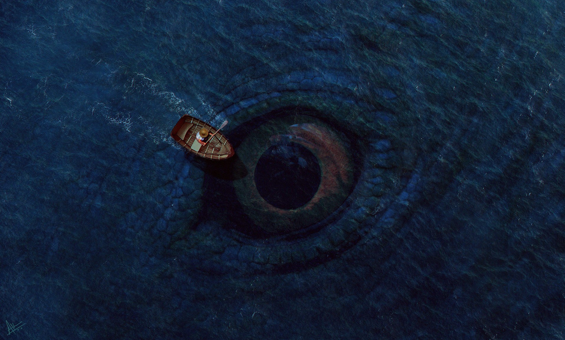 1920x1156 Fantasy - Sea Monster Eye Sea Boat Creature Wallpaper