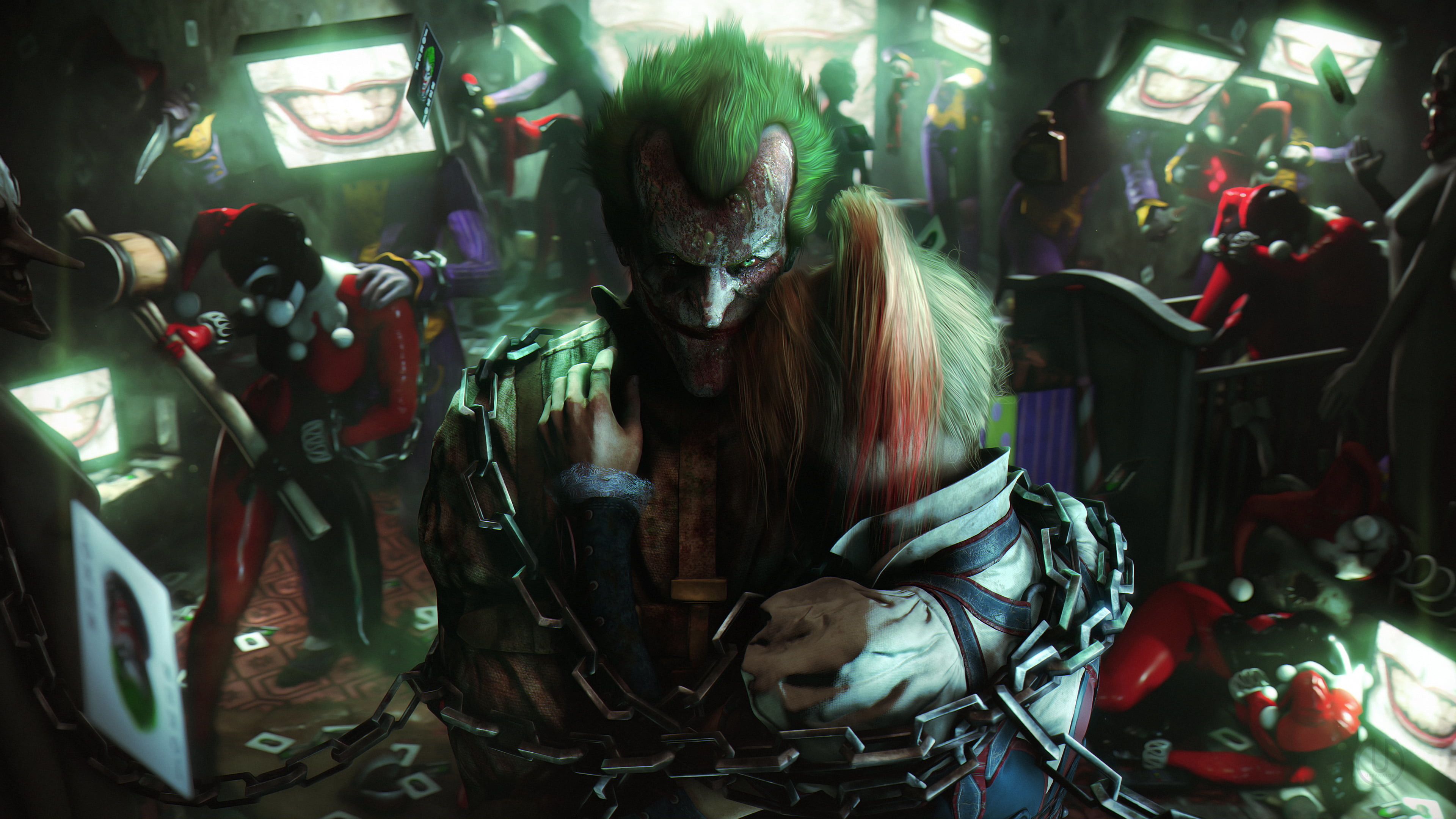 3840x2160 Harley Quinn and The Joker fanart, Urbanator, Batman: Arkham Knight, fan art