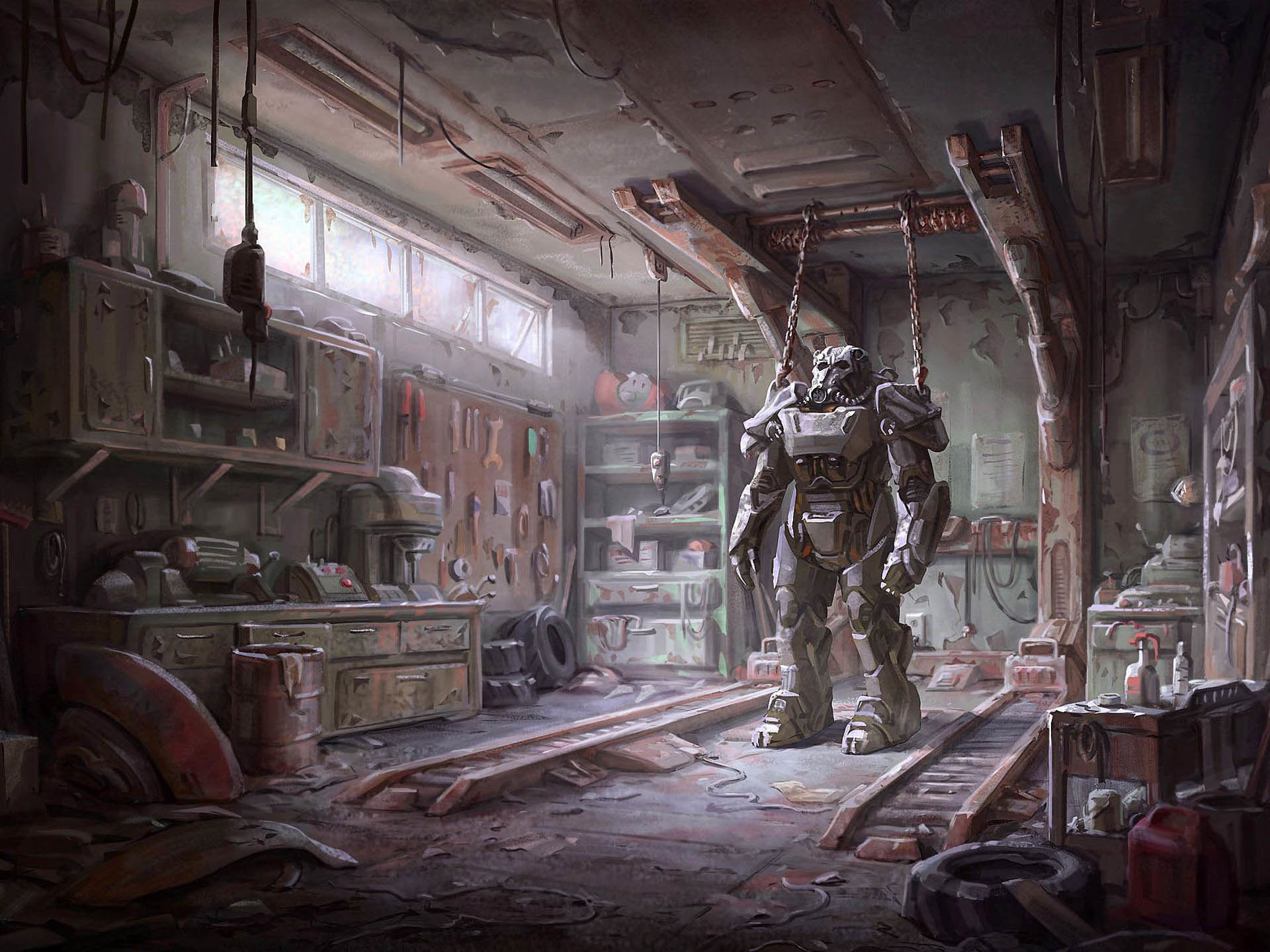 1920x1440 Fallout 4 Concept Art - Armor in the Garage  wallpaper