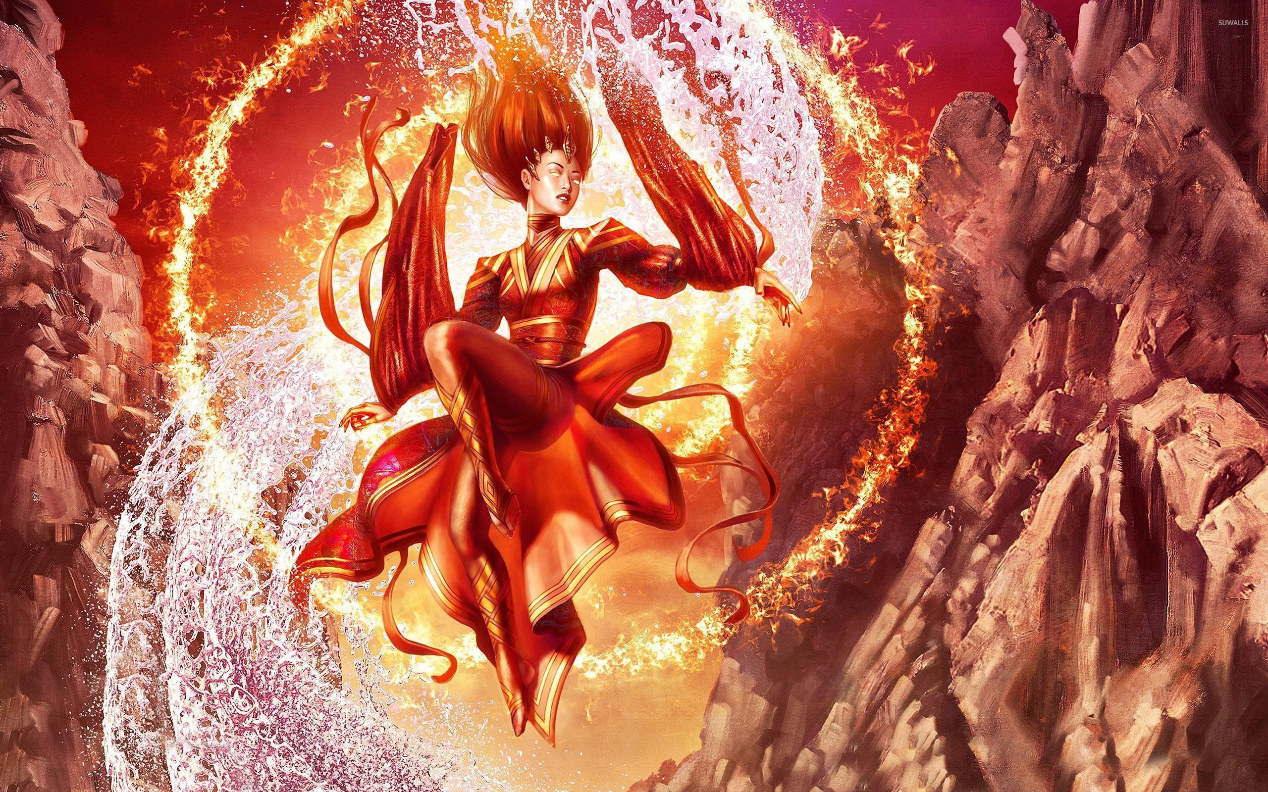 2560x1600 Fire and water fairy wallpaper