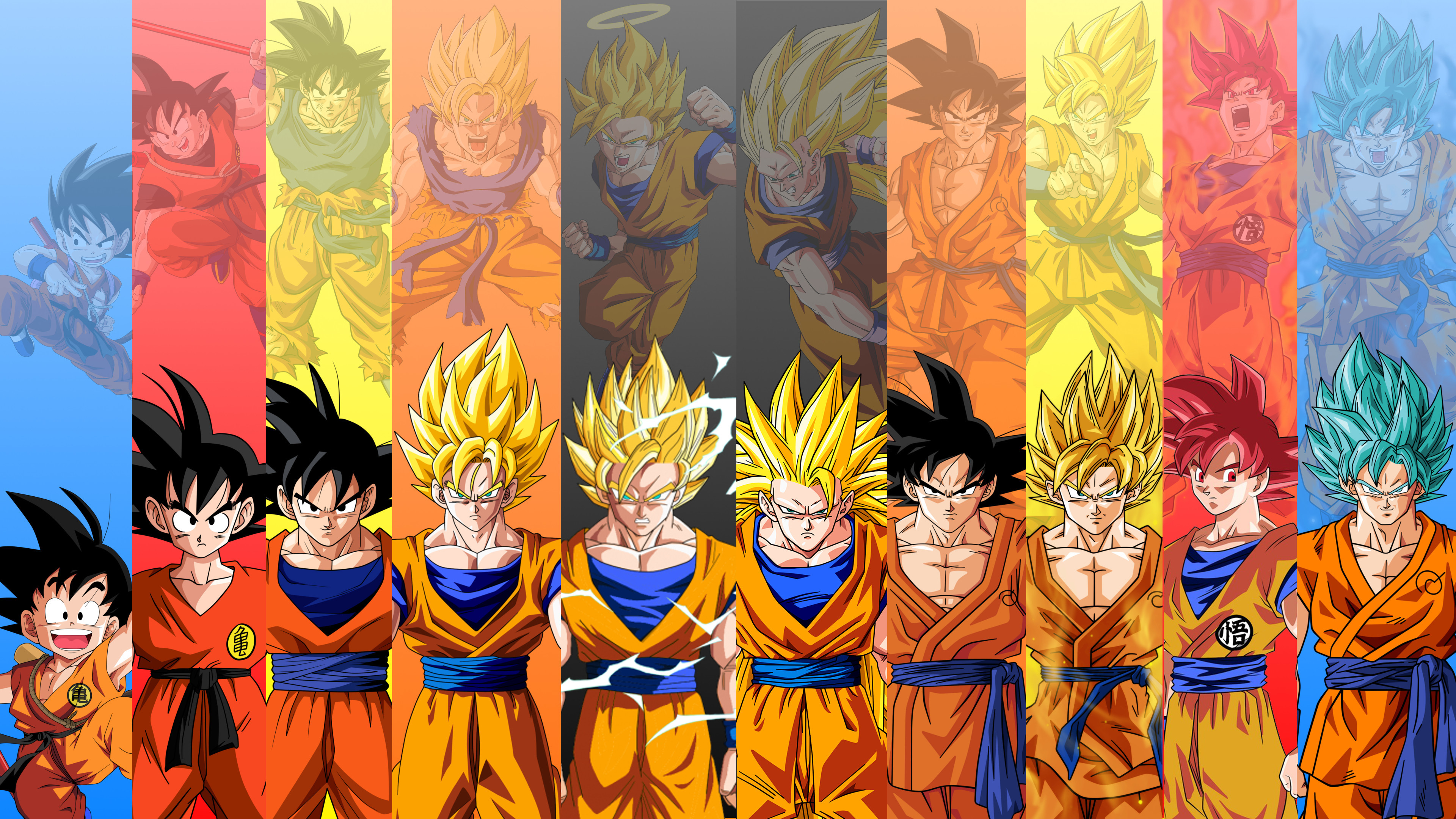 3840x2160 ImageJust made this 4K Wallpaper featuring 10 Forms of Goku from DB, DBZ,  and DBS. Enjoy!