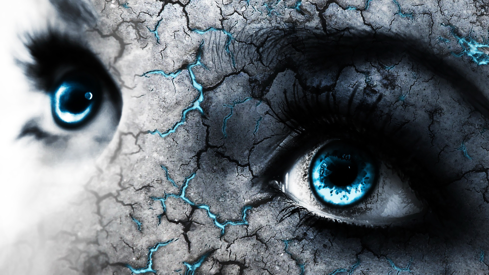 1920x1080 Blue eyes and cracked skin wallpaper