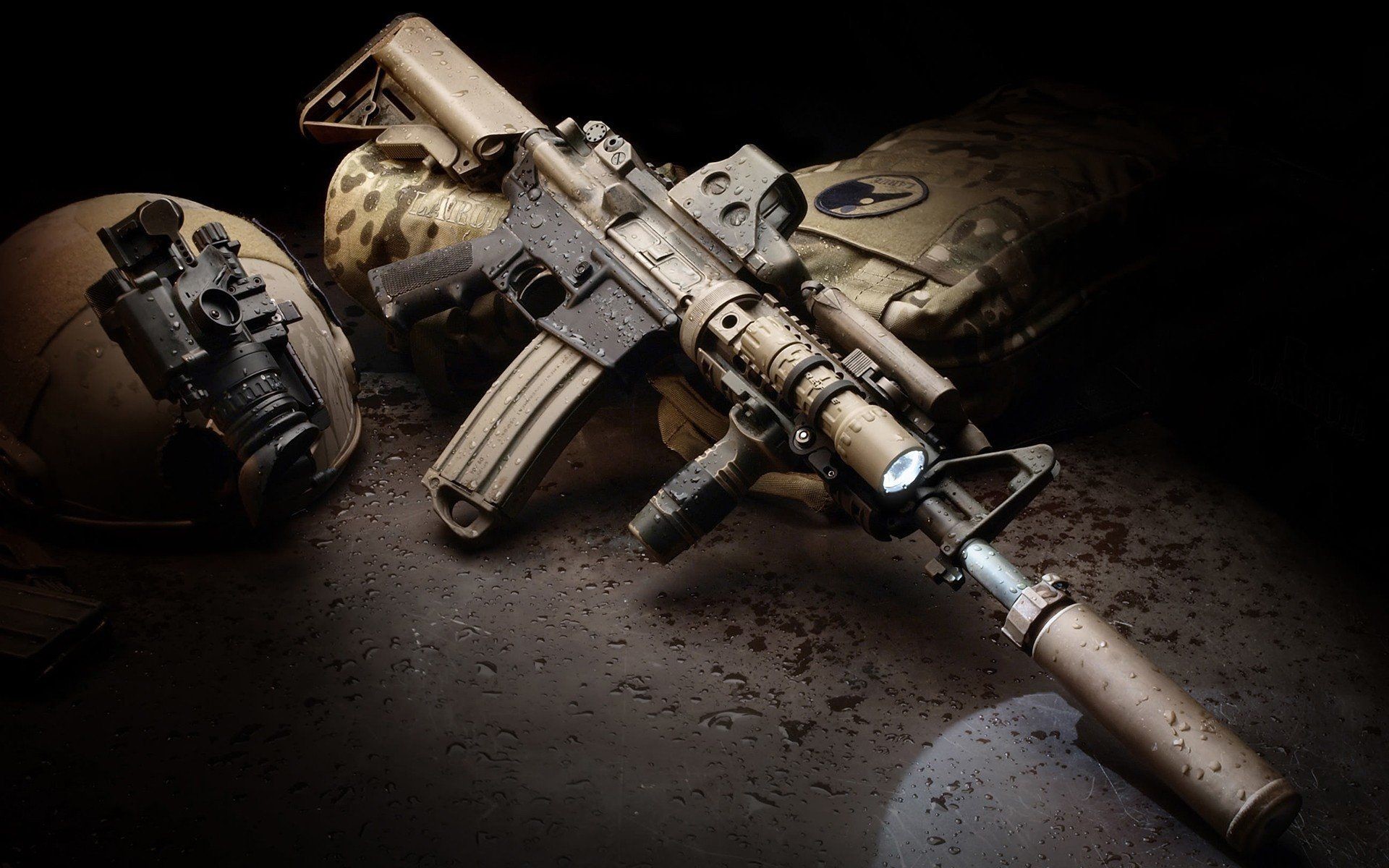 1920x1200 AR-15 EOTech foregrip Larue tactical Magpul rifles silencer suppressor  surefire LED Weaponlight water drops weapons