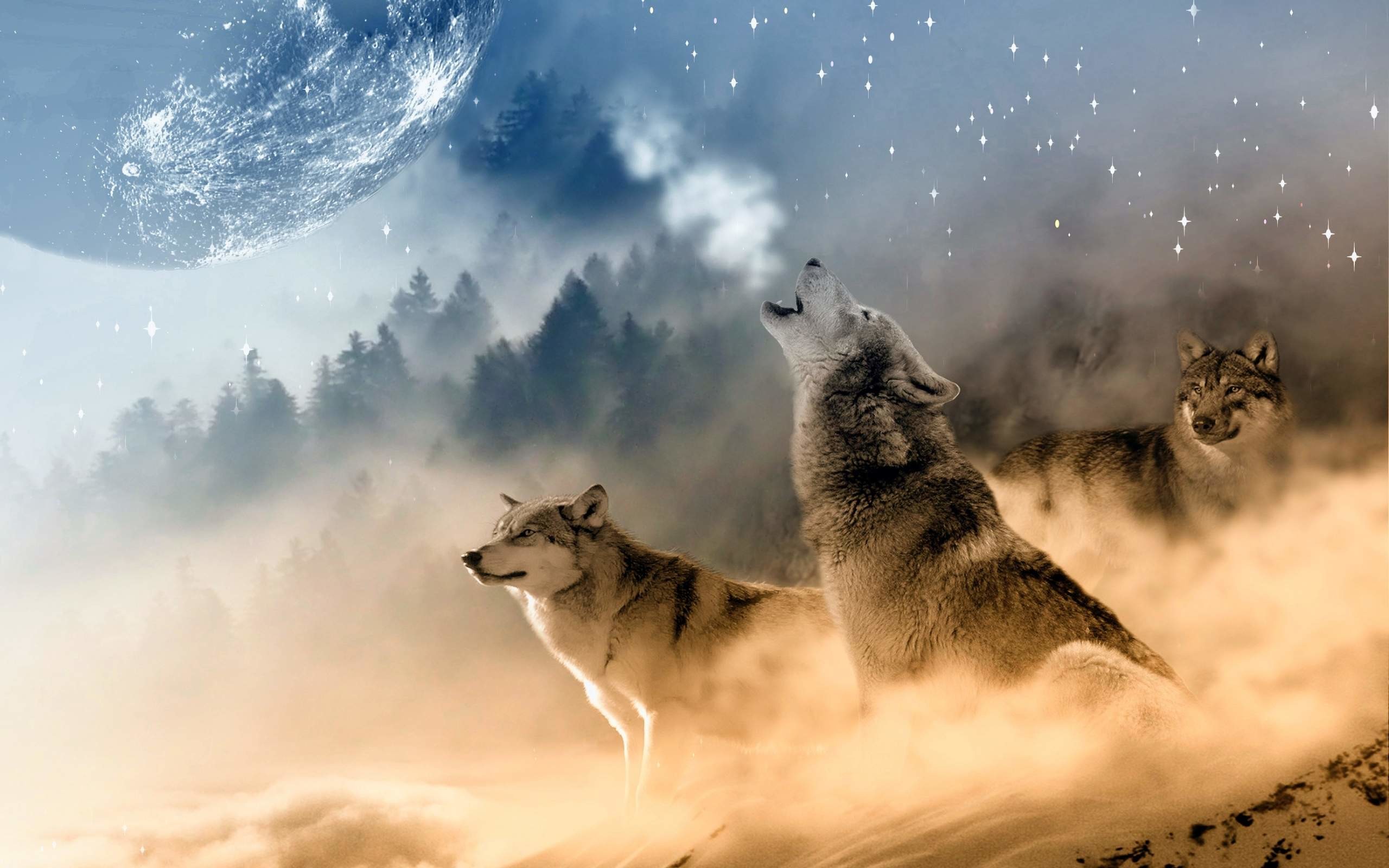 2560x1600 Wolf Howling At The Moon Wallpaper HD Download For Desktop