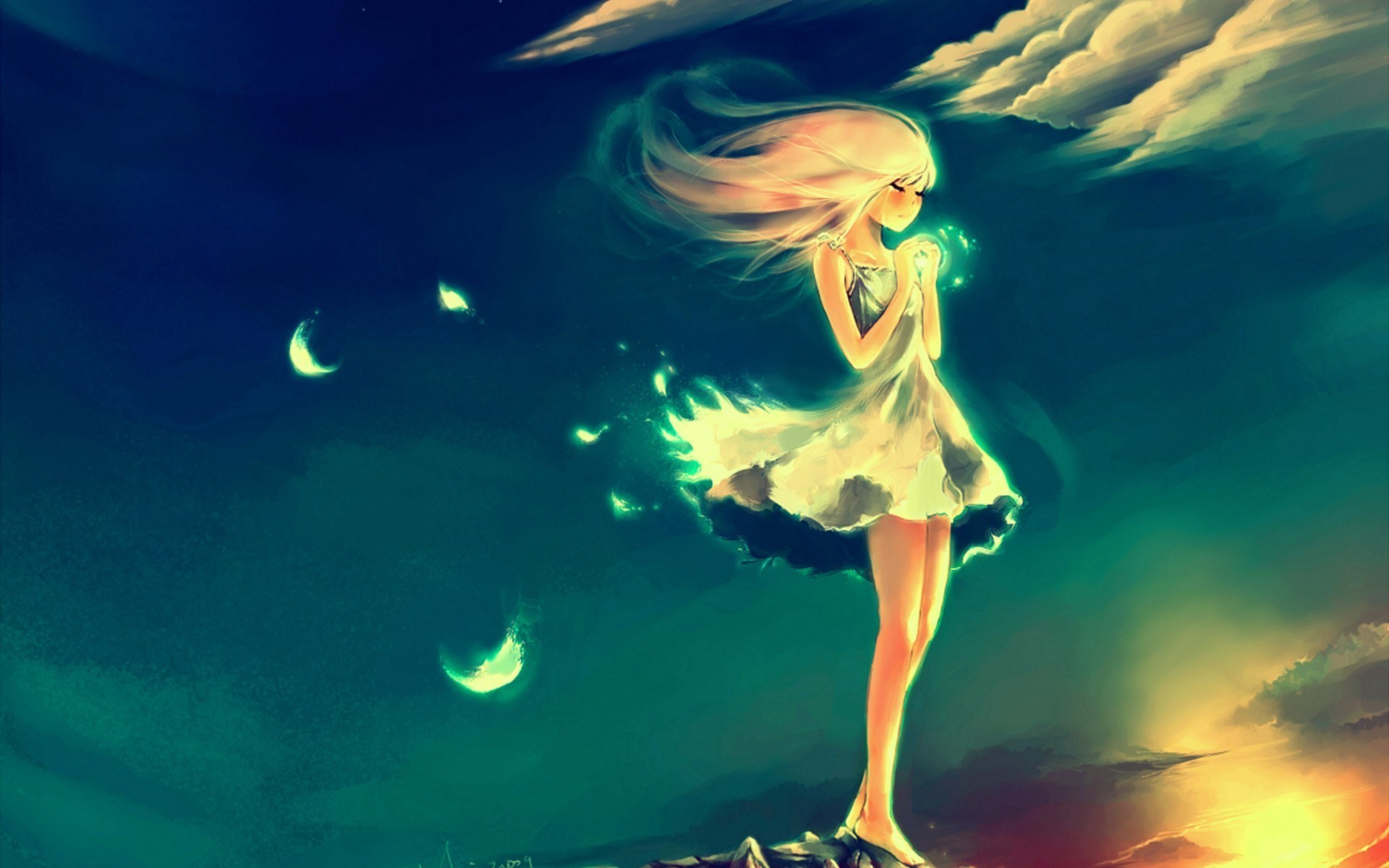 1920x1200 angel cry alone so sad desktop wallpaper night sky feather art manga anime  wallpaper