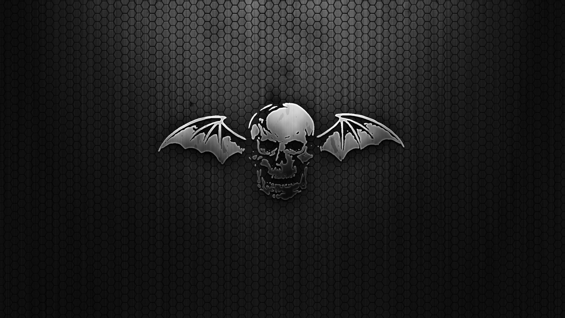 1920x1080  Wallpaper black, skull, wings, mesh