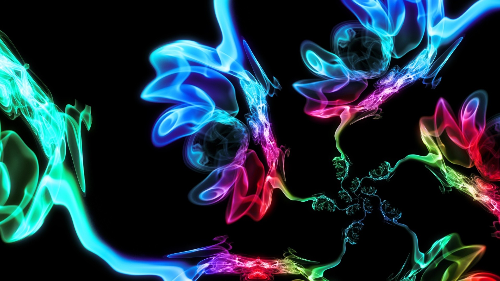 1920x1080  Wallpaper smoke, colored, dark background, forms
