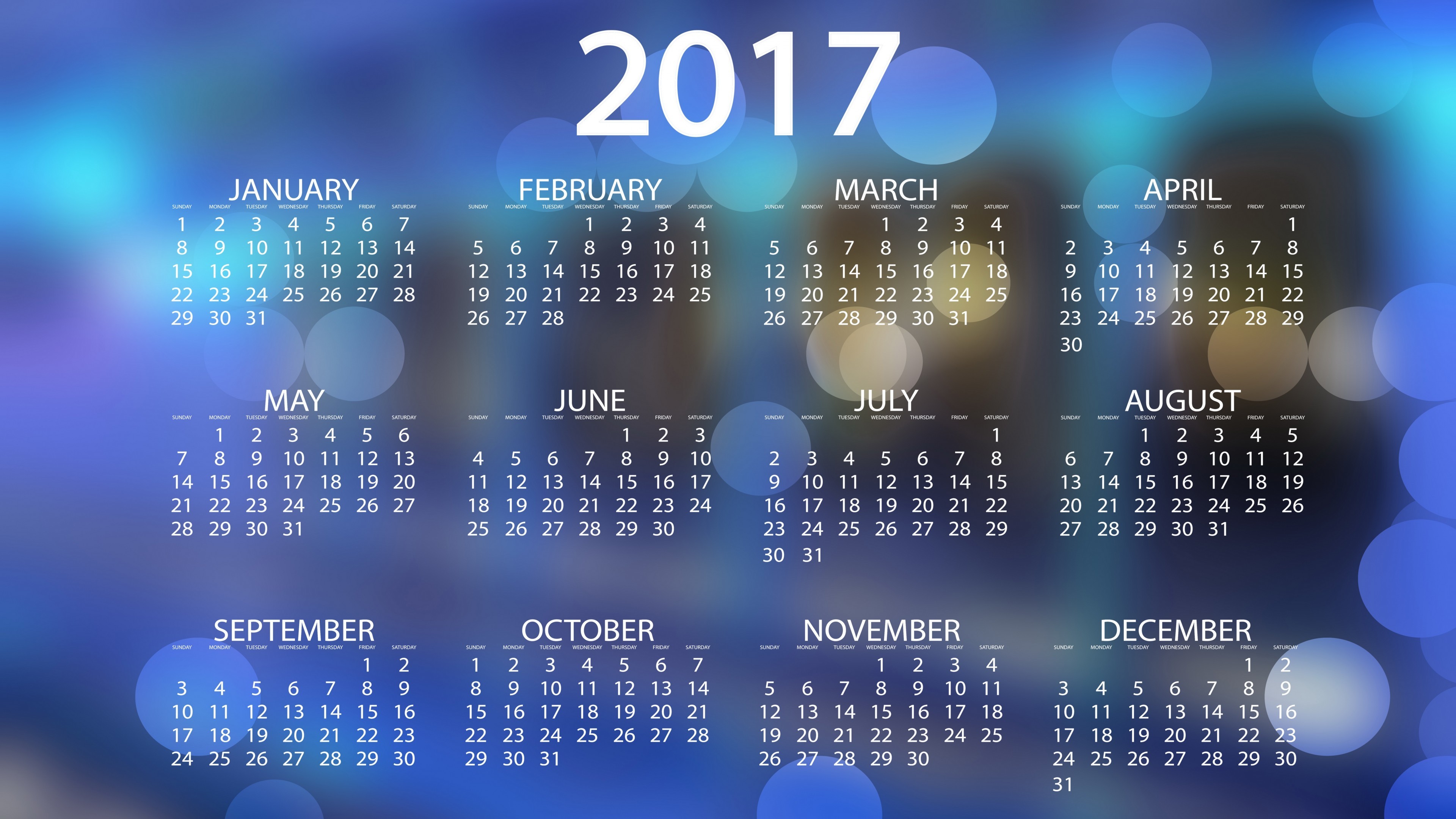 3840x2160 Others / 2017 Calendar Wallpaper
