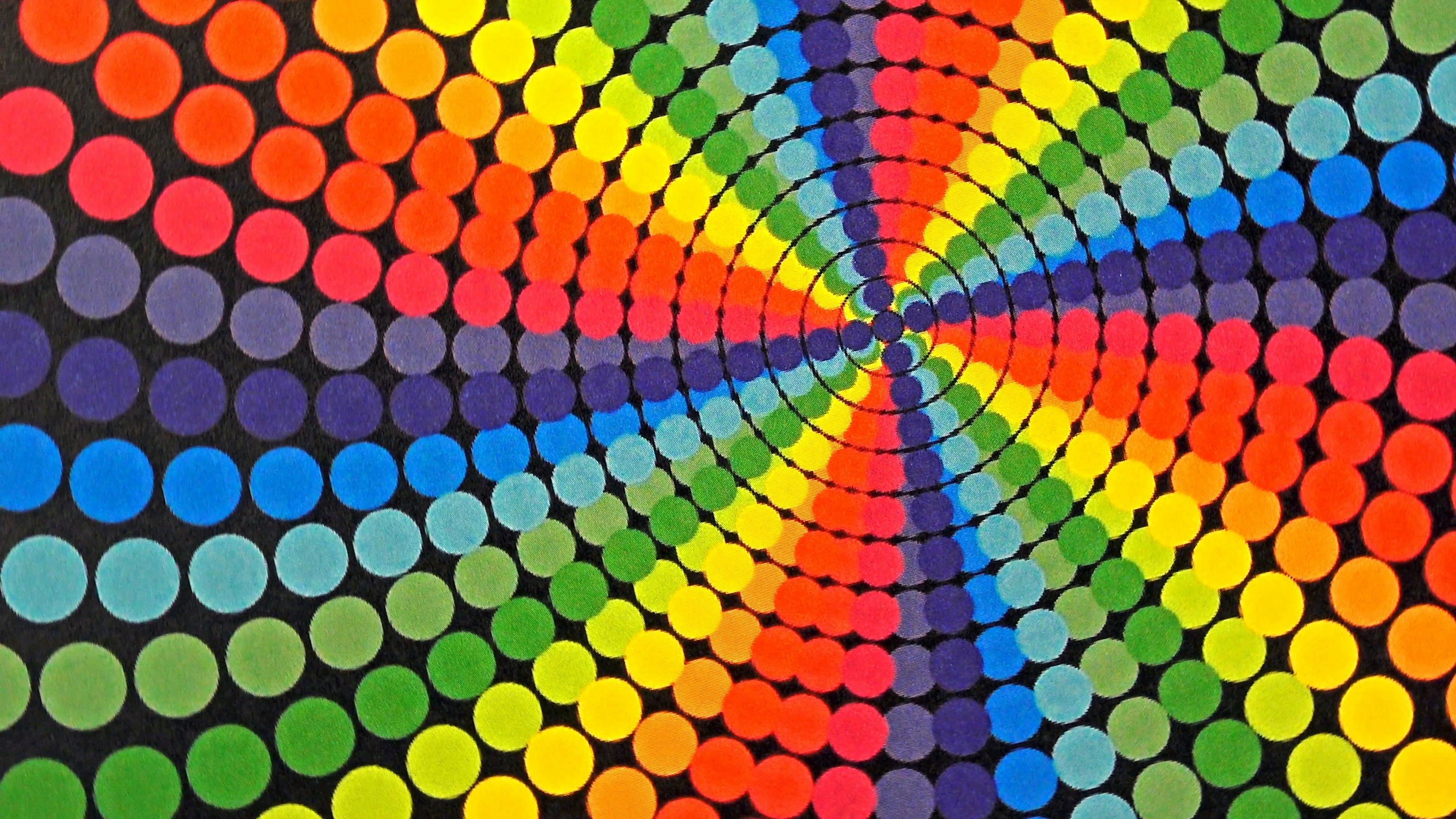 3840x2160 Retro Rainbow Colored Dots Rotating Animation Background
