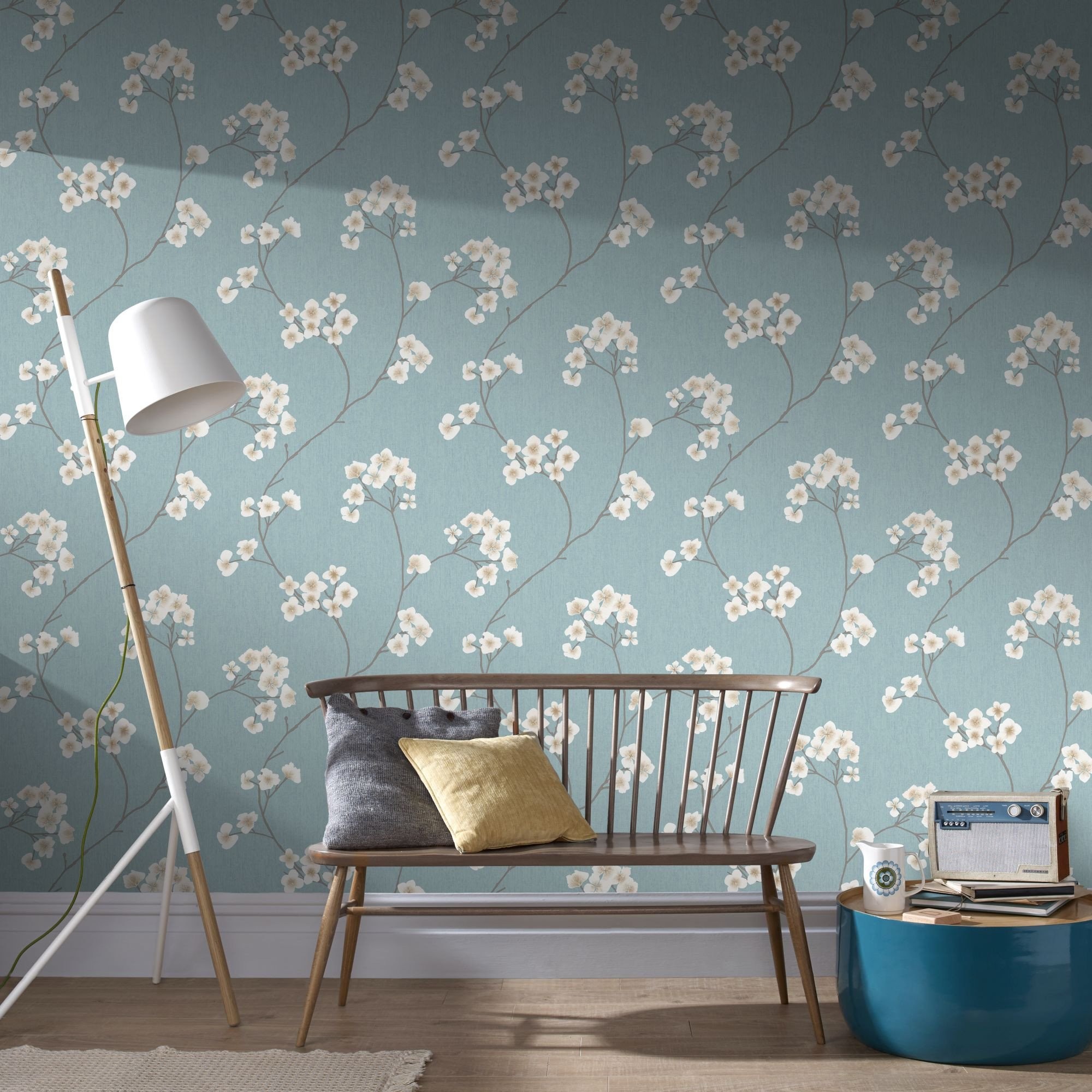 2000x2000 Radiance Wallpaper in Blue and Cream from the Innocence Collection by  Graham & Brown