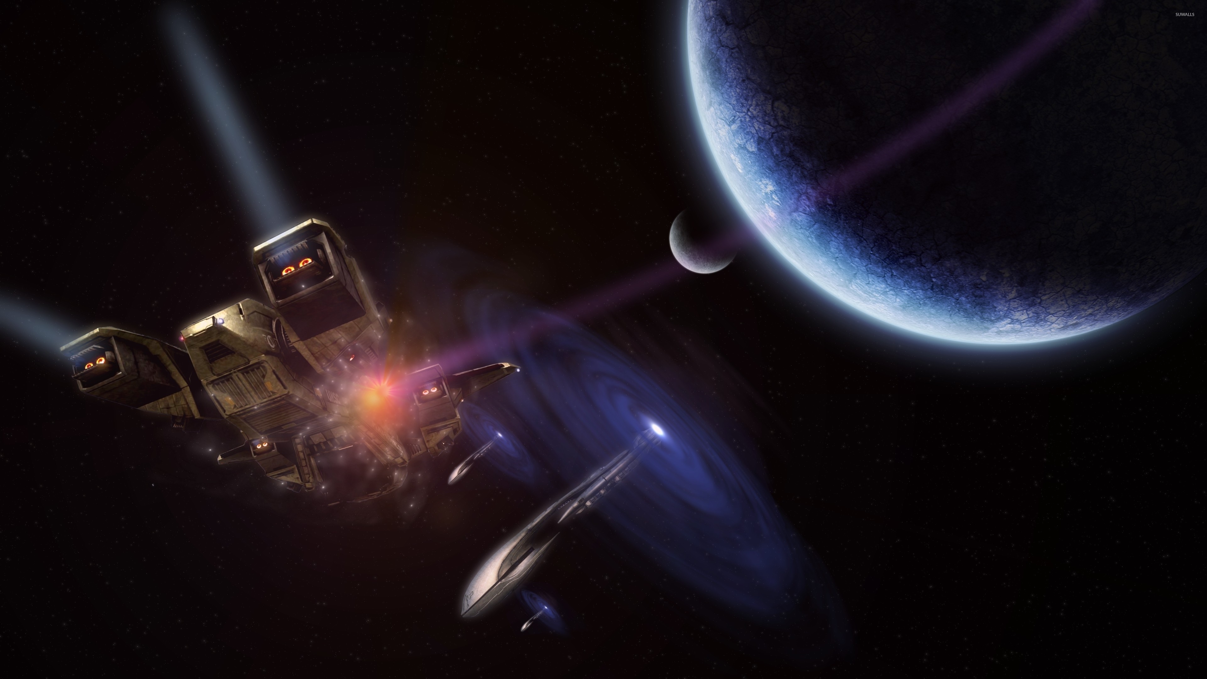 3840x2160 Spaceships exiting the portals by the planet wallpaper  jpg