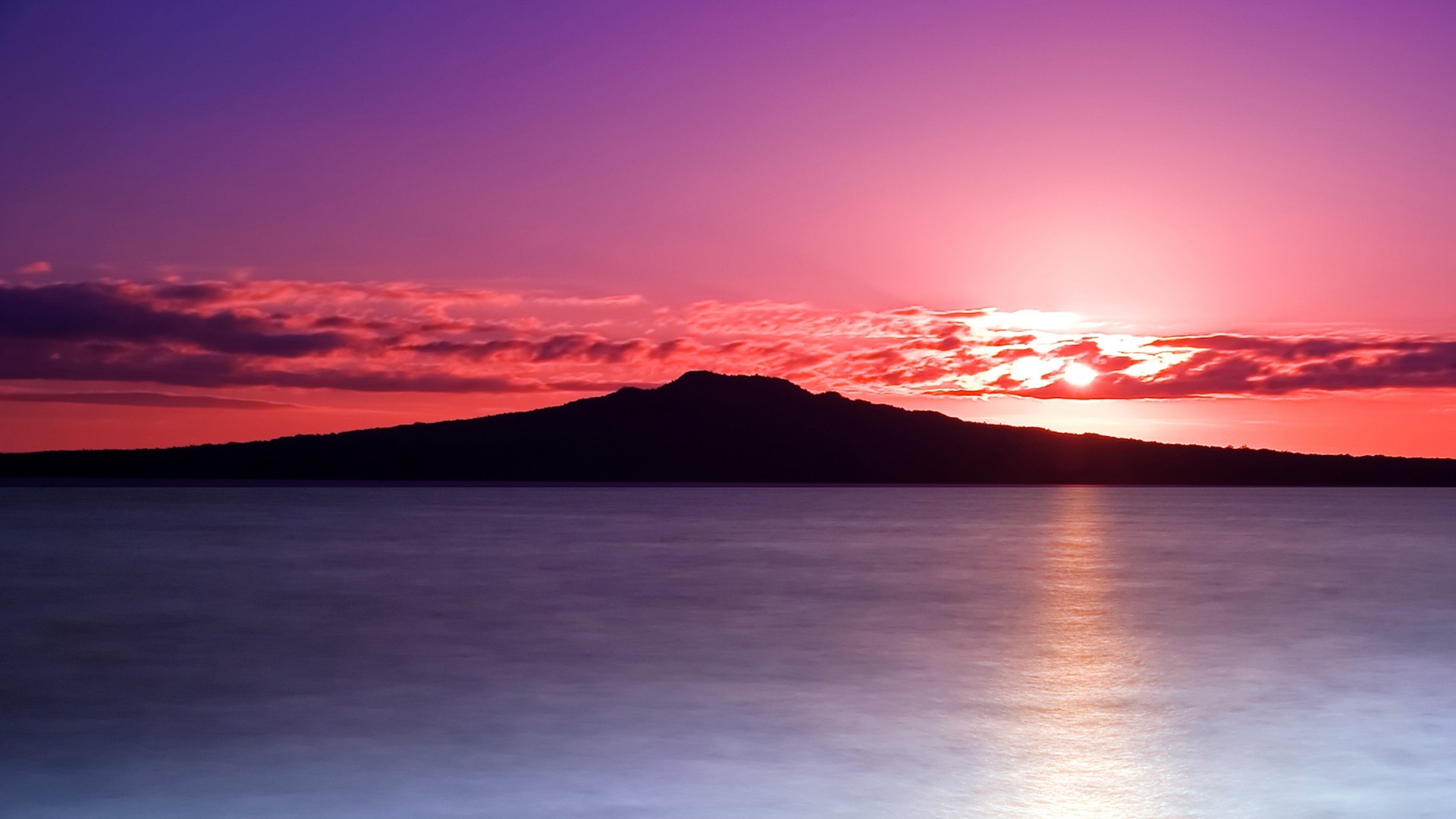 1920x1080 Purple Reflection Sun Sky Pink Clouds Sea Sunrise Sunset Island Stormy  Skies Wallpaper