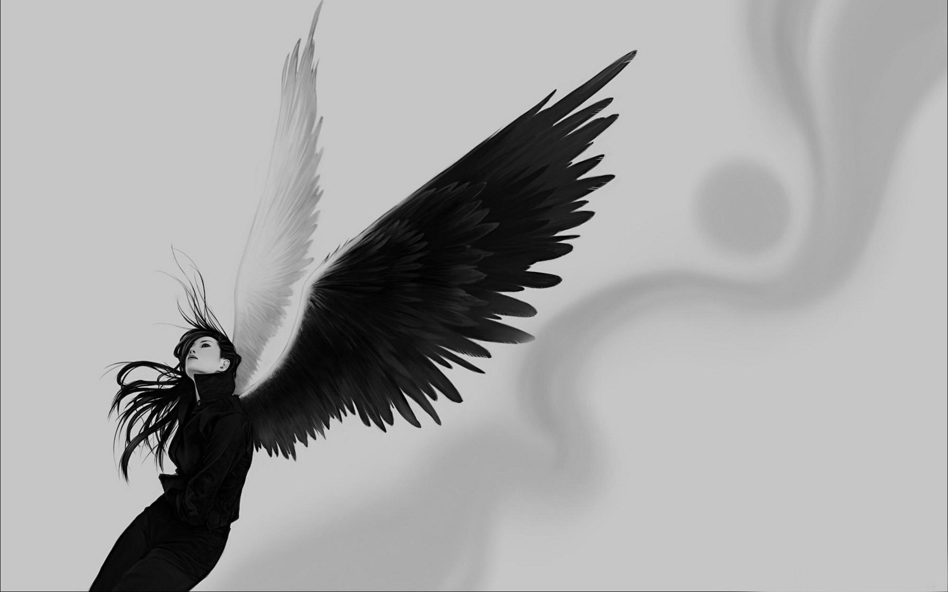 1920x1200  Wallpaper angel, wings, white, black, girl