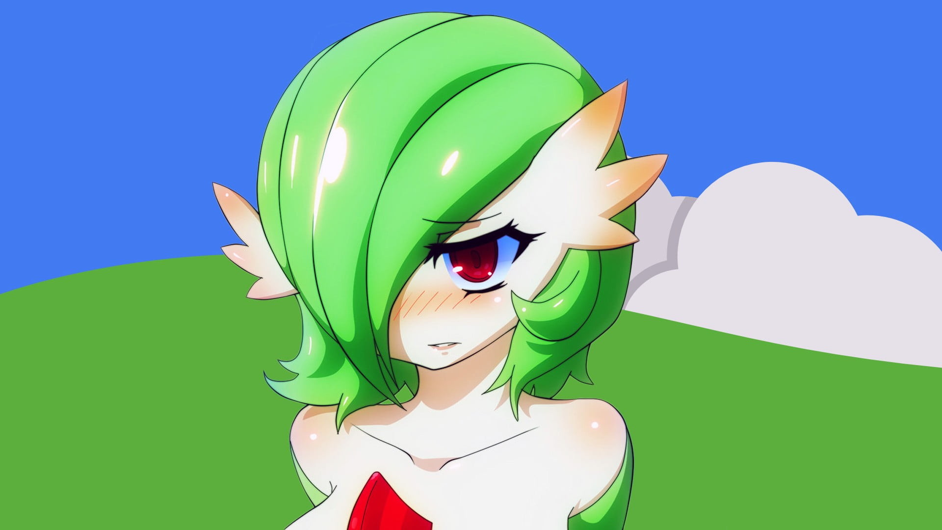 1920x1080 female anime character in green hair, Gardevoir, PokÃ©mon, green color