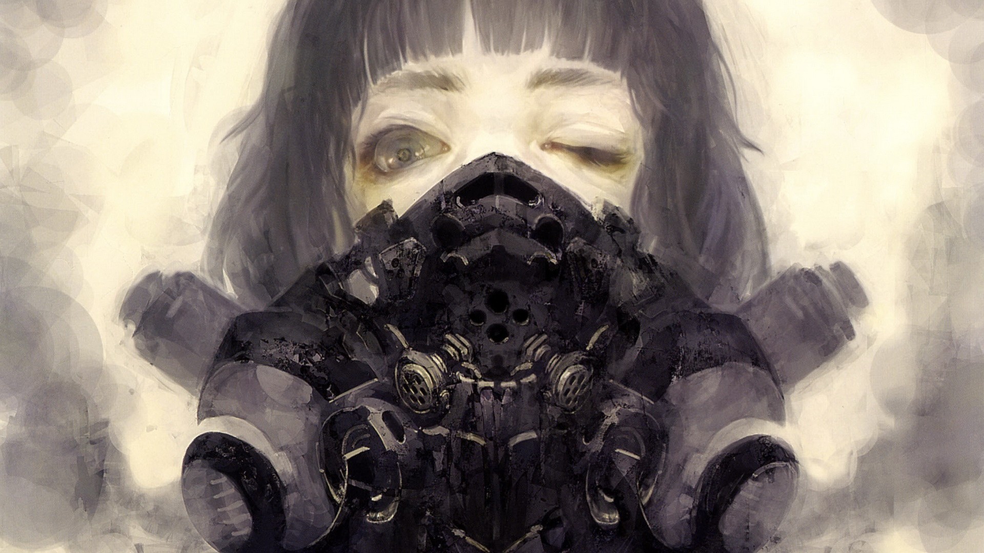 1920x1080 creepy anime girl in a weird scary-looking mask, black hair, brown eyes.