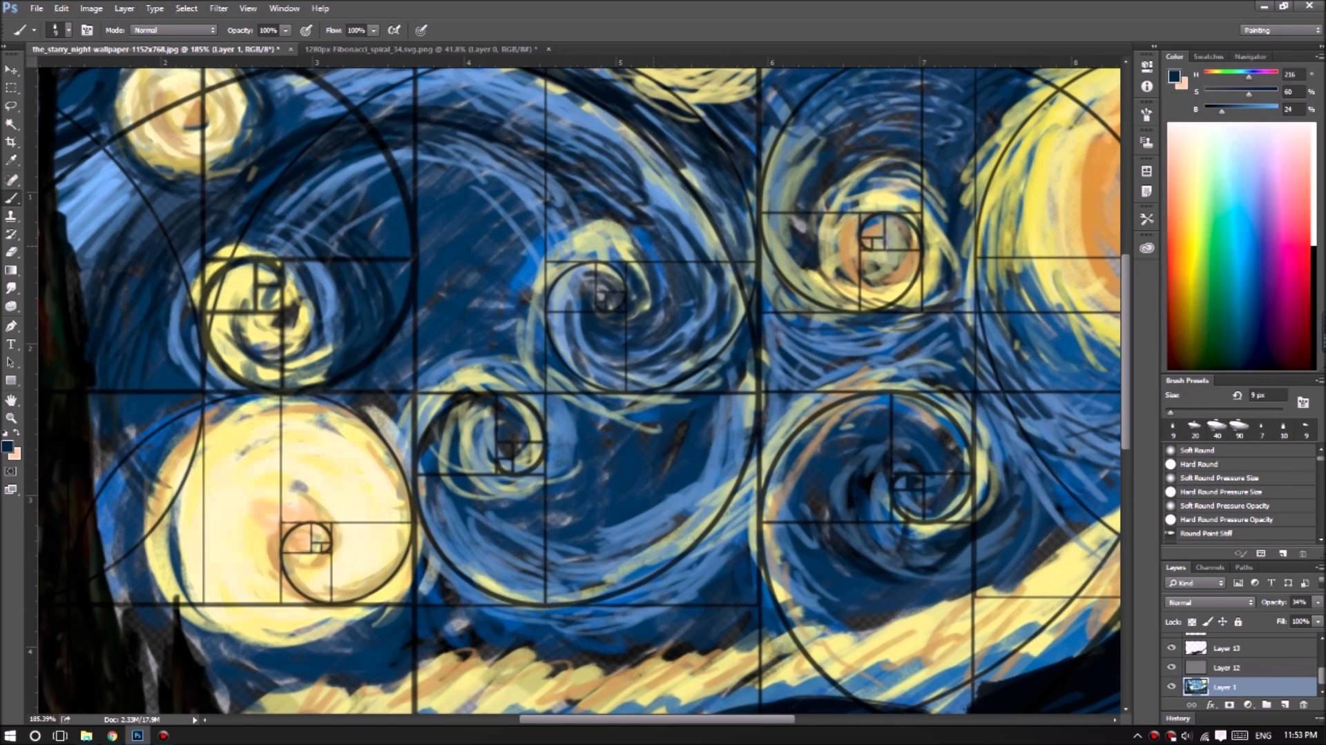 1920x1080 When "Golden Spiral" applies to "Starry Night"
