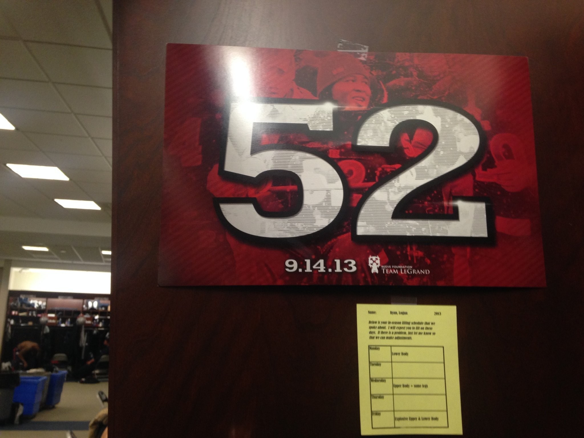 2048x1536 View full sizeA poster honoring Eric LeGrand hangs in Logan Ryan's locker.