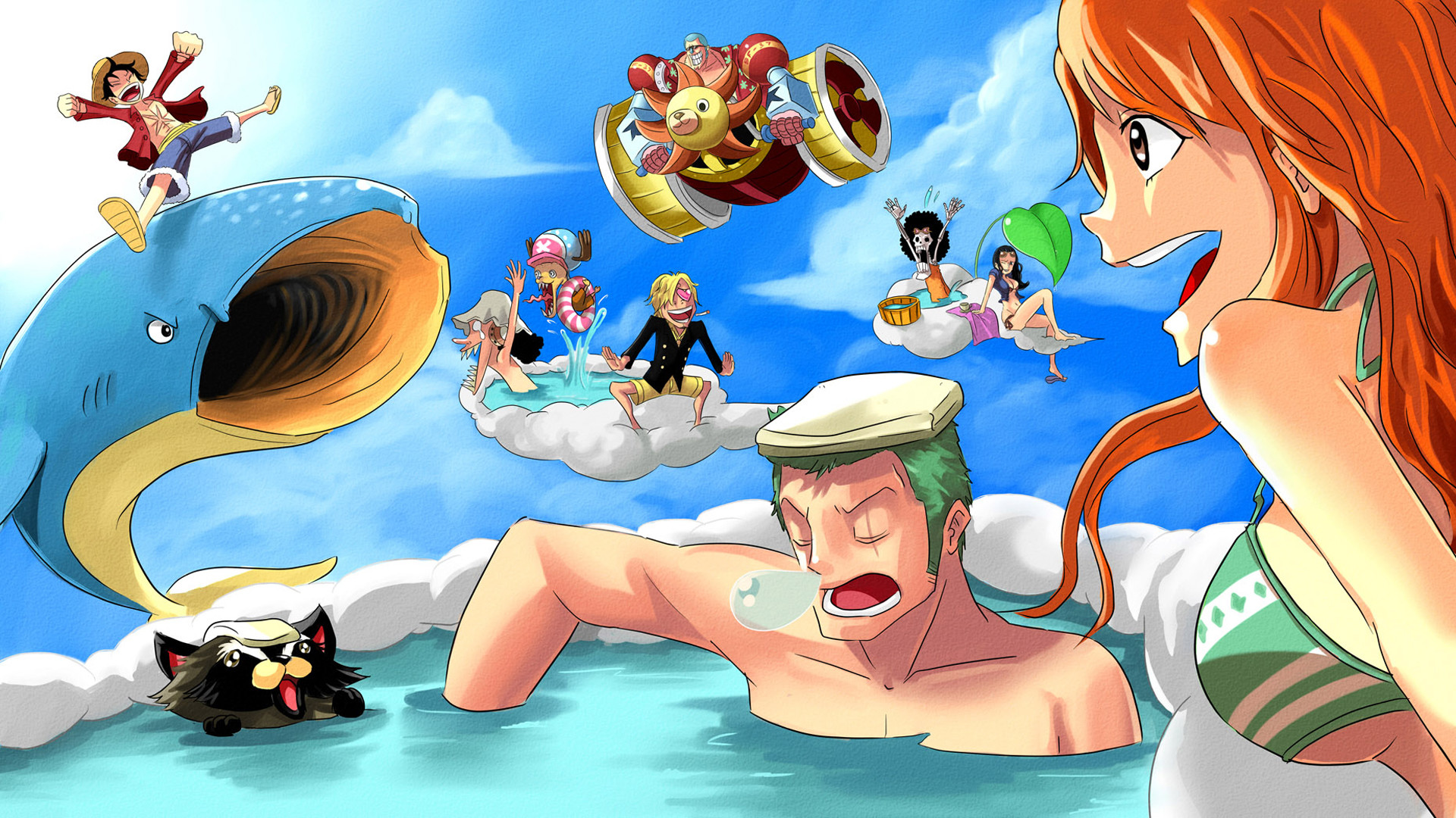 1920x1080 Anime - One Piece Himmel Wolke Fisch Wasser Nami (One Piece) Zoro Roronoa  Nico