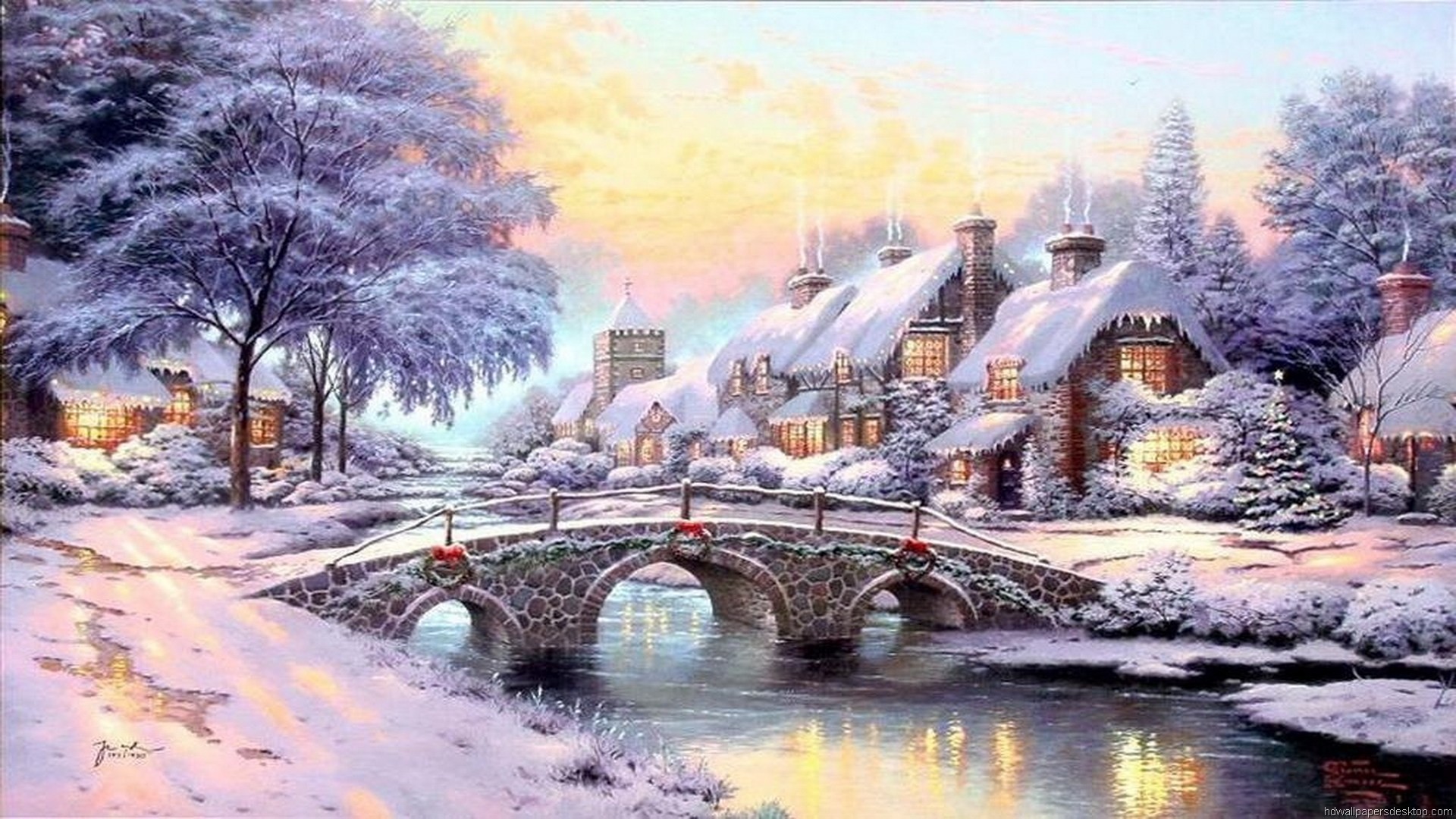 1920x1080 Awesome Thomas Kinkade Christmas Village Wallpaper Free download best  Latest 3D HD desktop wallpapers background Wide