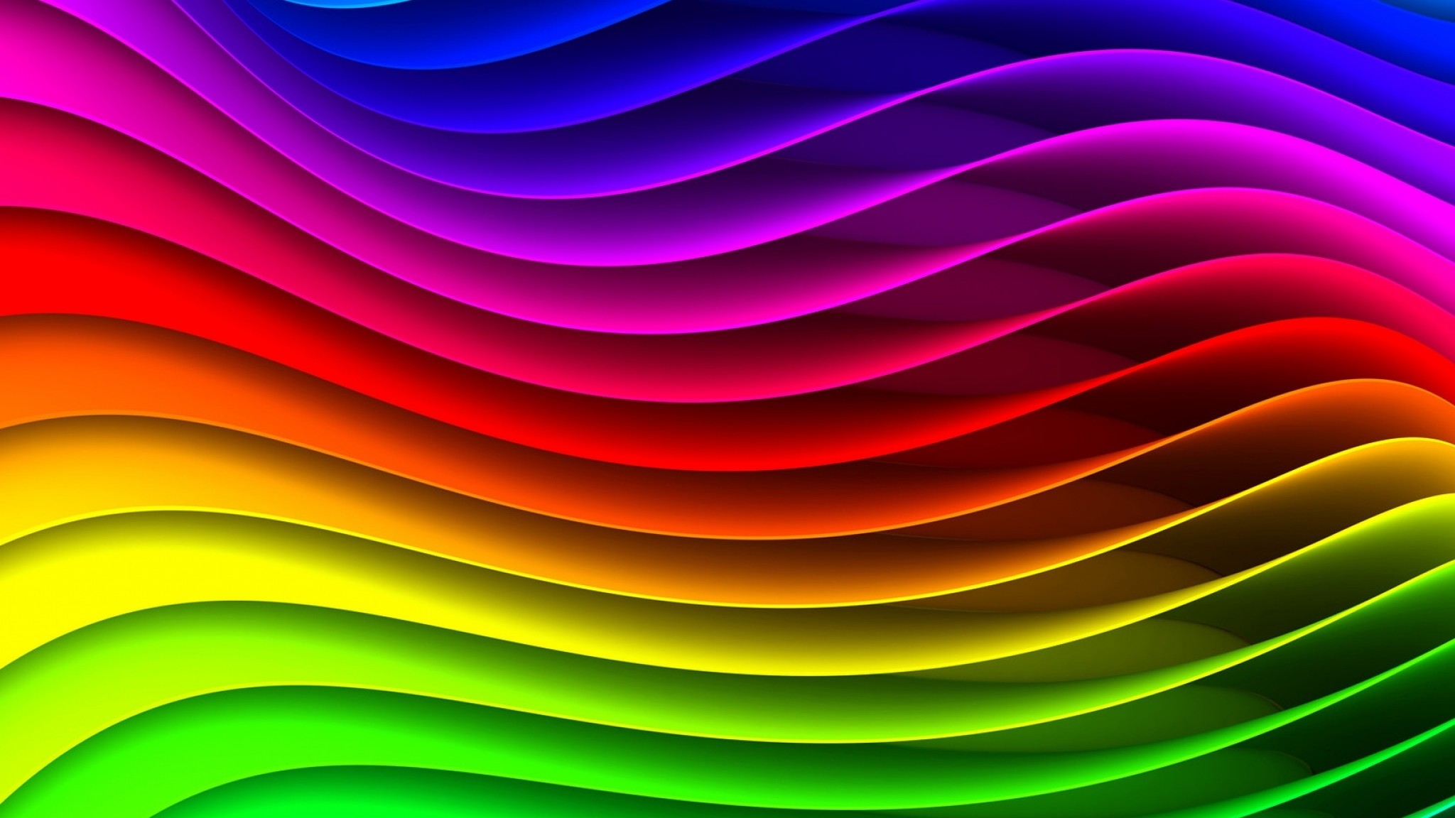 2048x1152 Preview wallpaper spectrum, rainbow, background, surface, stripes, texture,  waves 