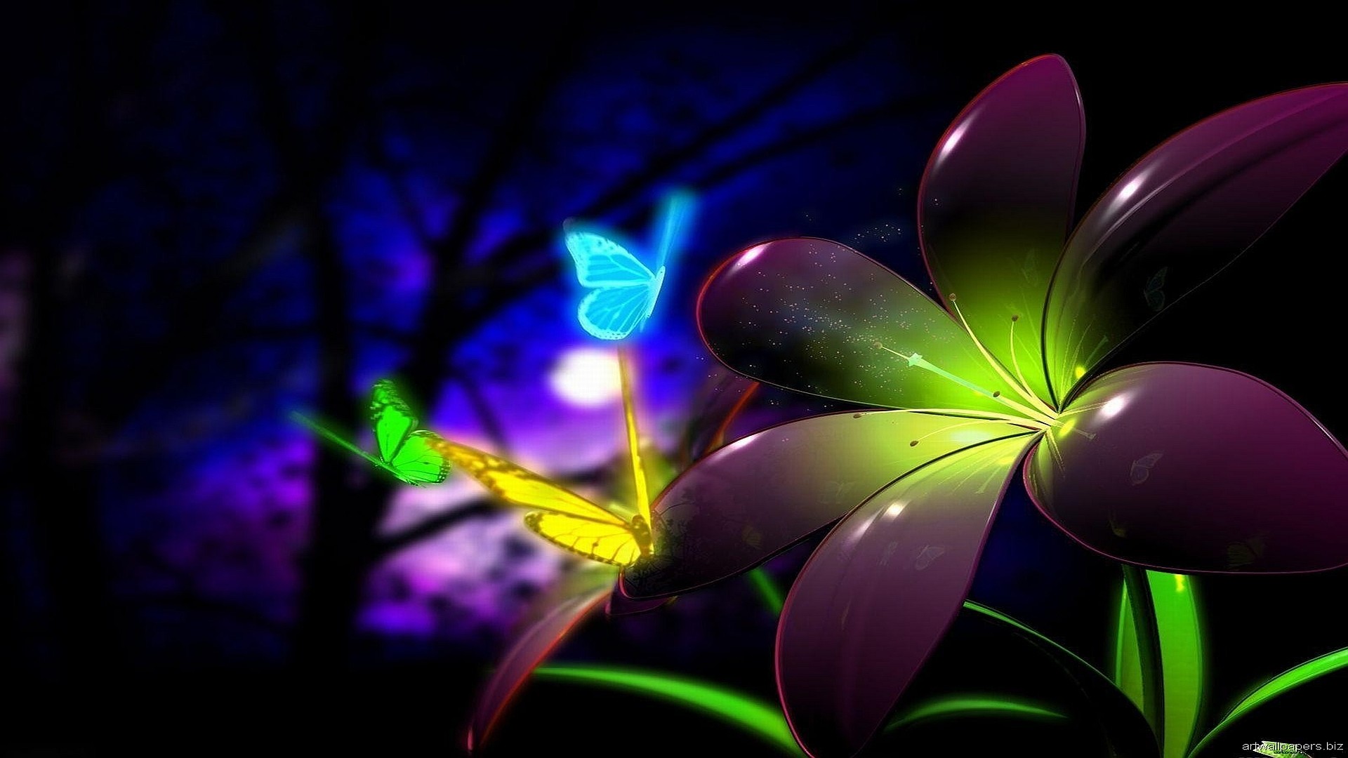 1920x1080 Purple flower Digital Art HD desktop wallpaper, Butterfly wallpaper,  Blossom wallpaper - Digital Art no.