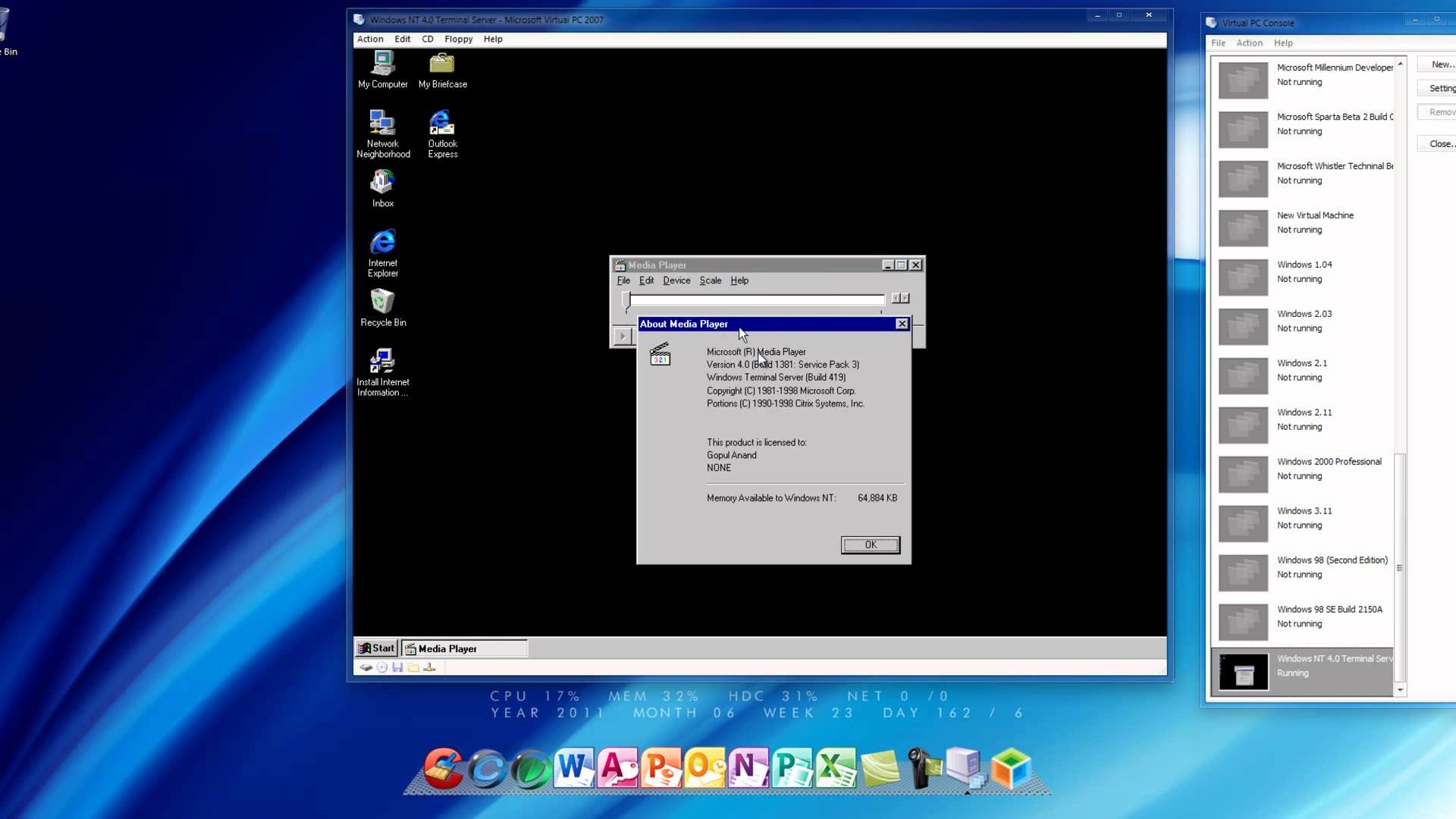 1920x1080 Windows NT Terminal Server Edition (SP3) In Microsoft Virtual PC 2007 -  YouTube