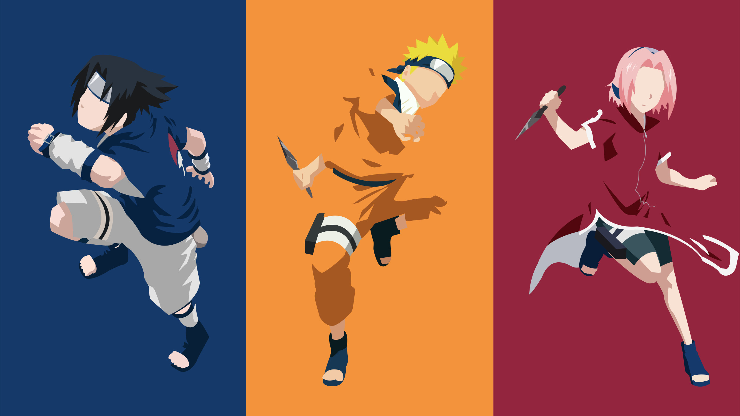 2560x1440 Naruto, Sasuke and Sakura minimalist wallpaper = Naruto + Sasuke + Sakura  [kid] minimalist design