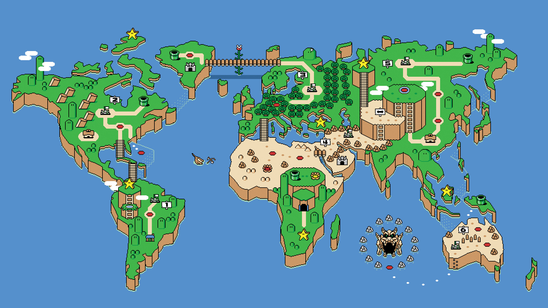 1920x1080 Luigi Mario NES Pixel Art Retro Games Super World Video Map