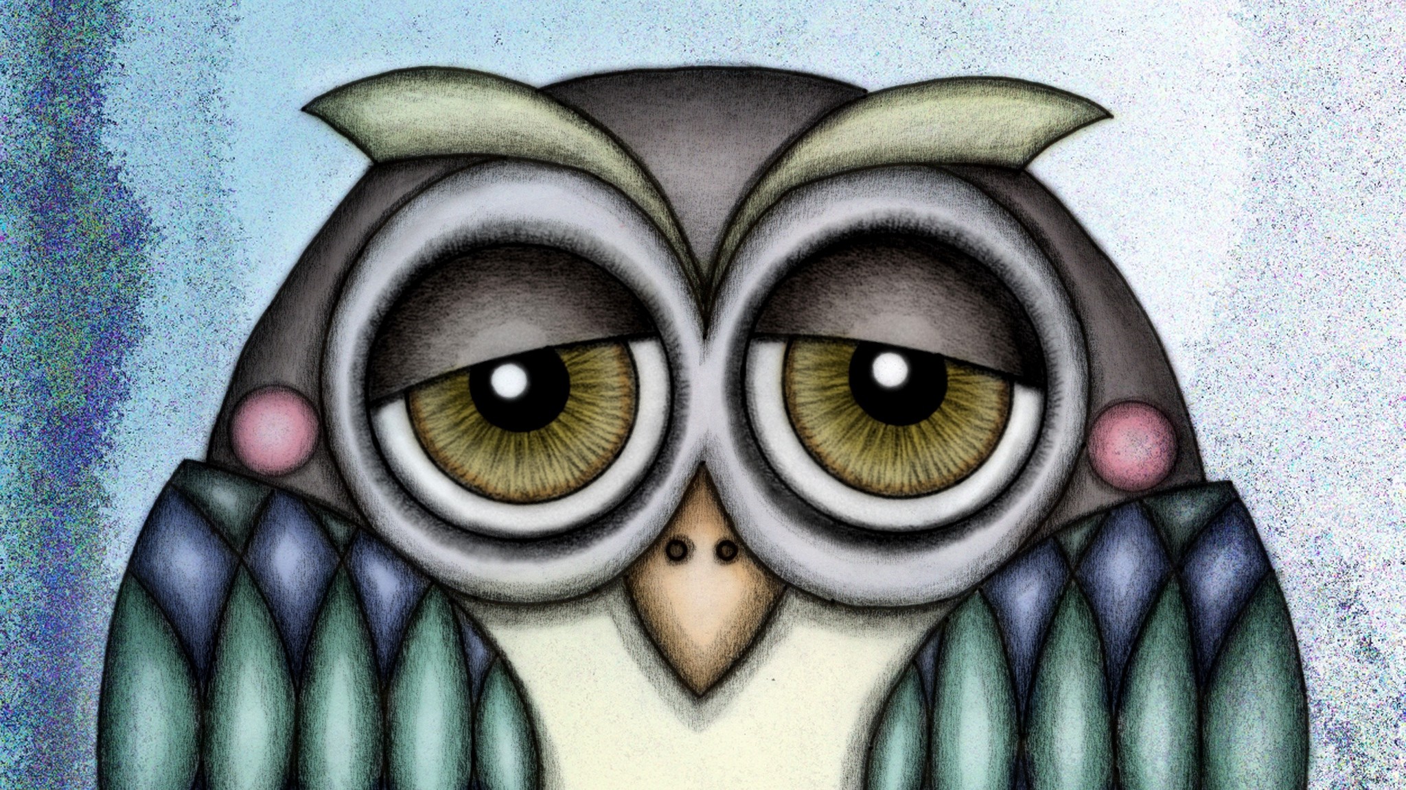 2048x1152  Wallpaper owl, art, cute, drawing