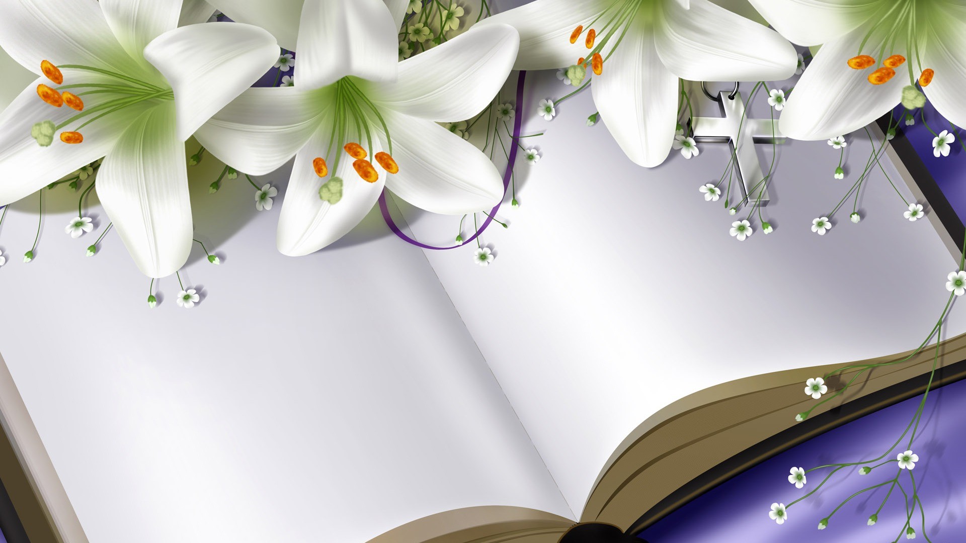 1920x1080 Easter Lilies on Bible wallpaper