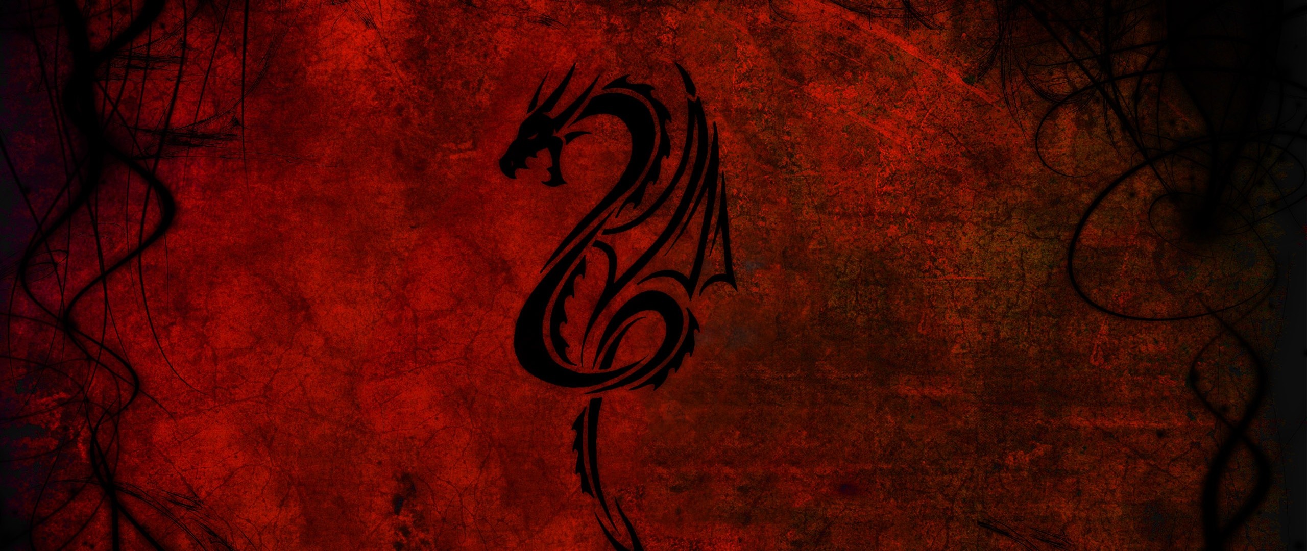 2560x1080 Preview wallpaper dragon, pattern, red, black 