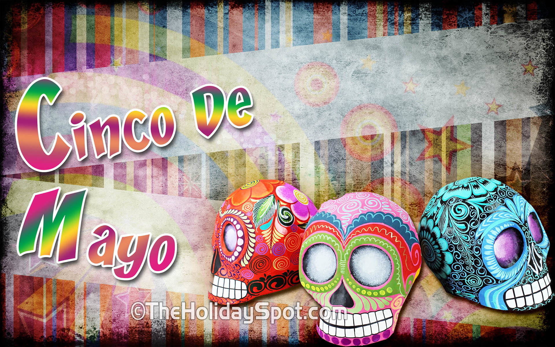 1920x1200 Colorful high defination wallpaper showing colored Mexican skulls.