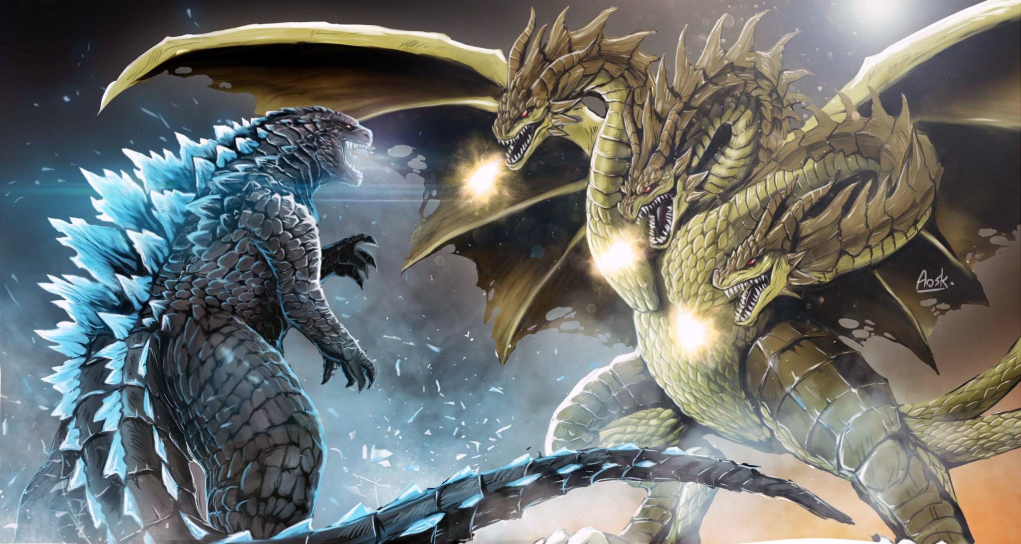 2048x1092 Godzilla vs King Ghidorah by DoomGuy26