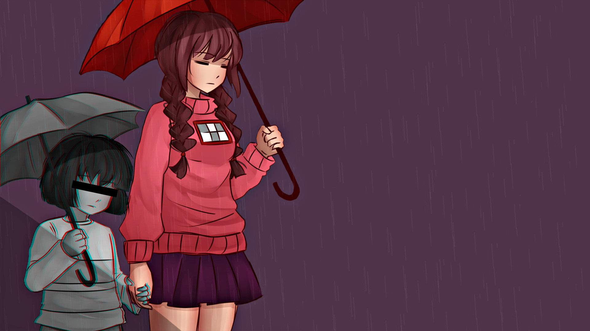 1920x1080 Anime  Undertale Frisk Yume Nikki Madotsuki umbrella glitch art  rain chromatic aberration