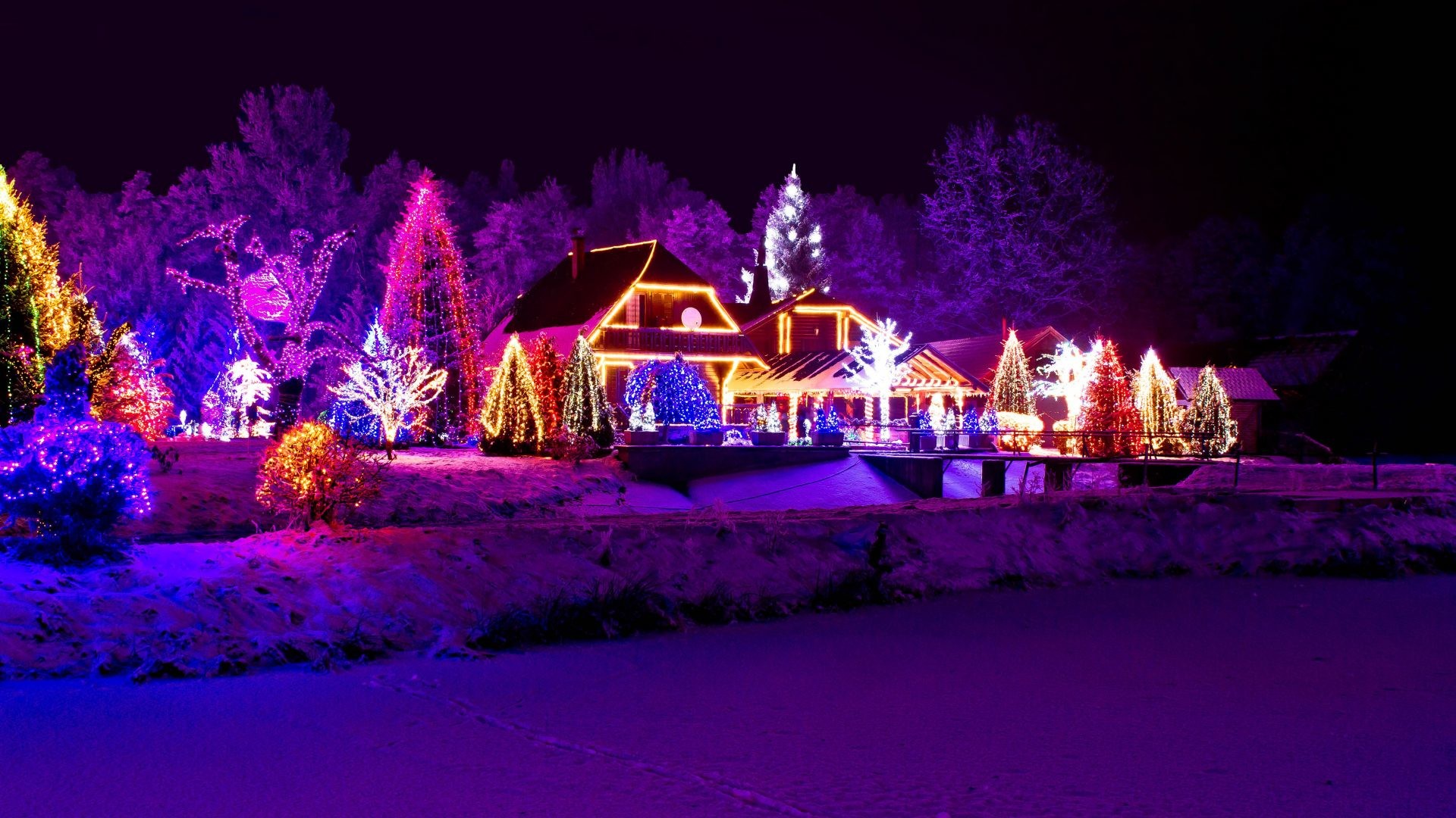 1920x1080 Winter snow magic time xmas snowy lights merry christmas evening houses  wallpaper landscape .