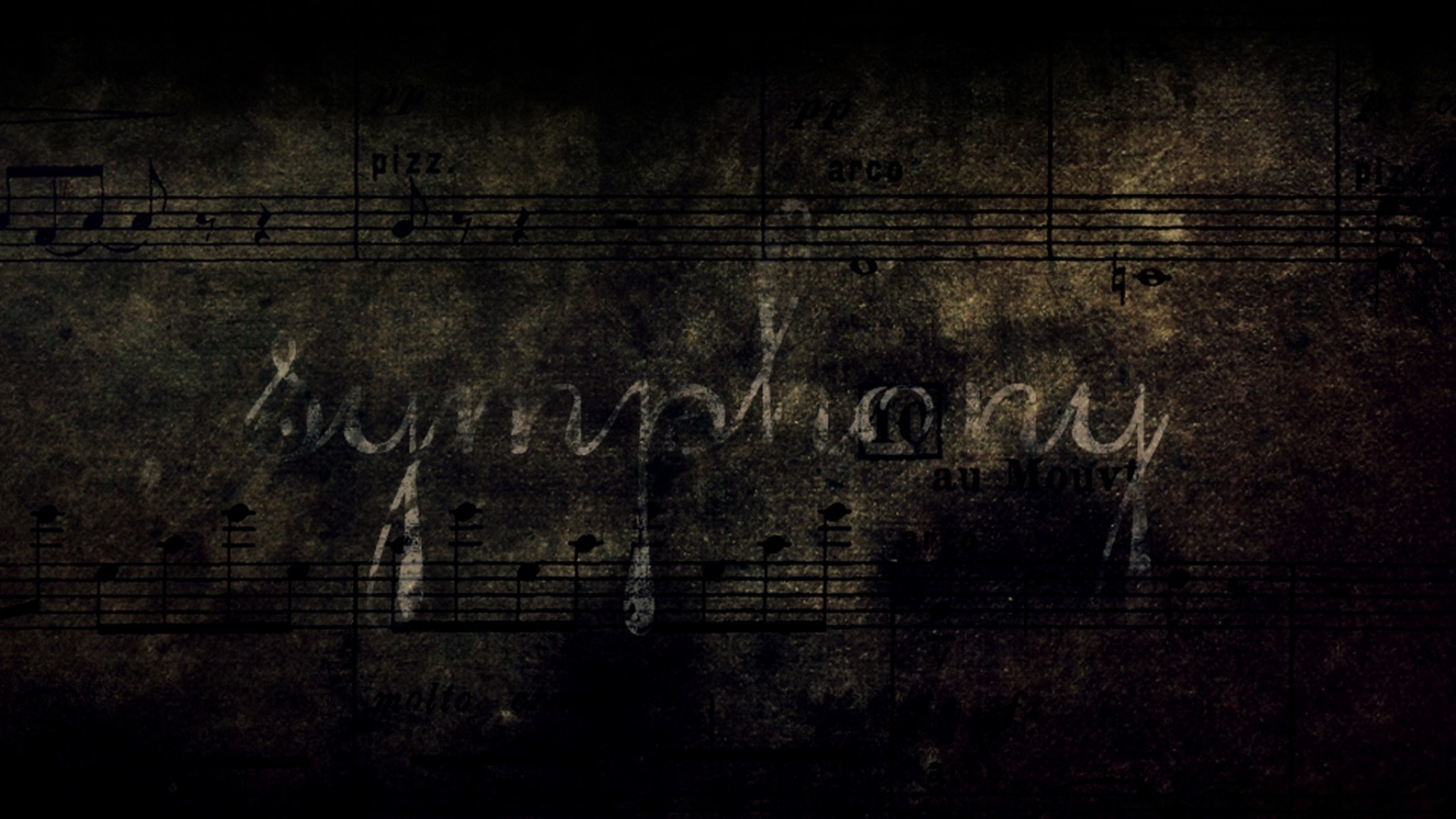 2048x1152 Preview wallpaper notes, symphony, grunge, lettering, background, shadow  