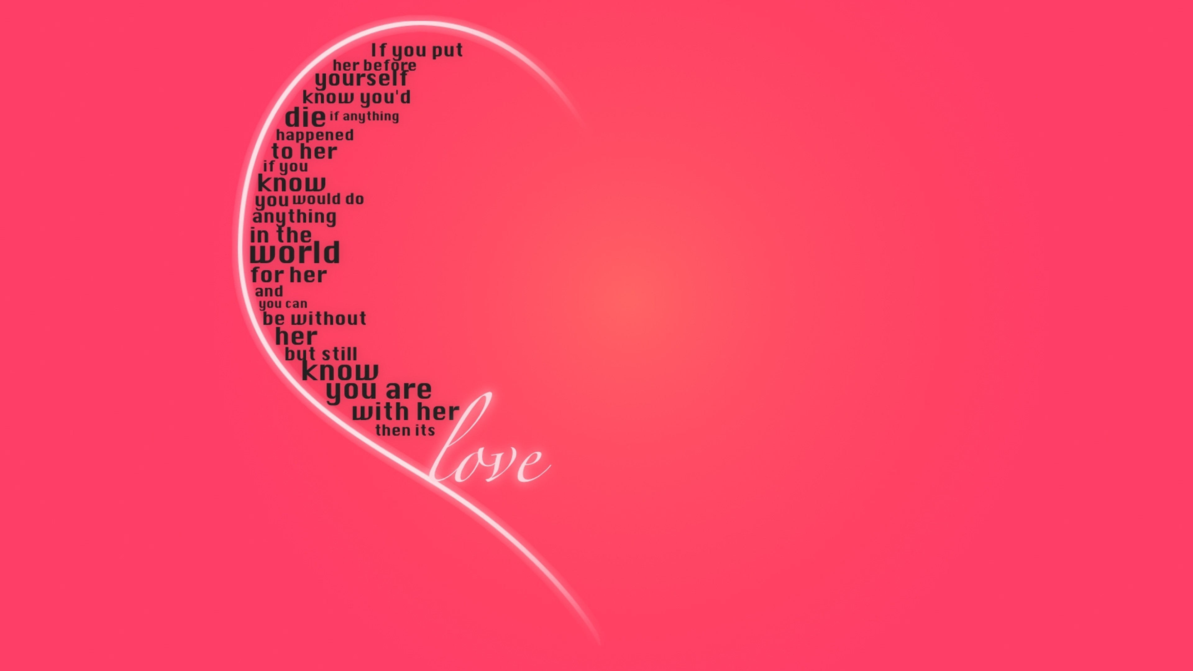3840x2160  Wallpaper valentines day, inscriptions, words, love, pink  background, heart