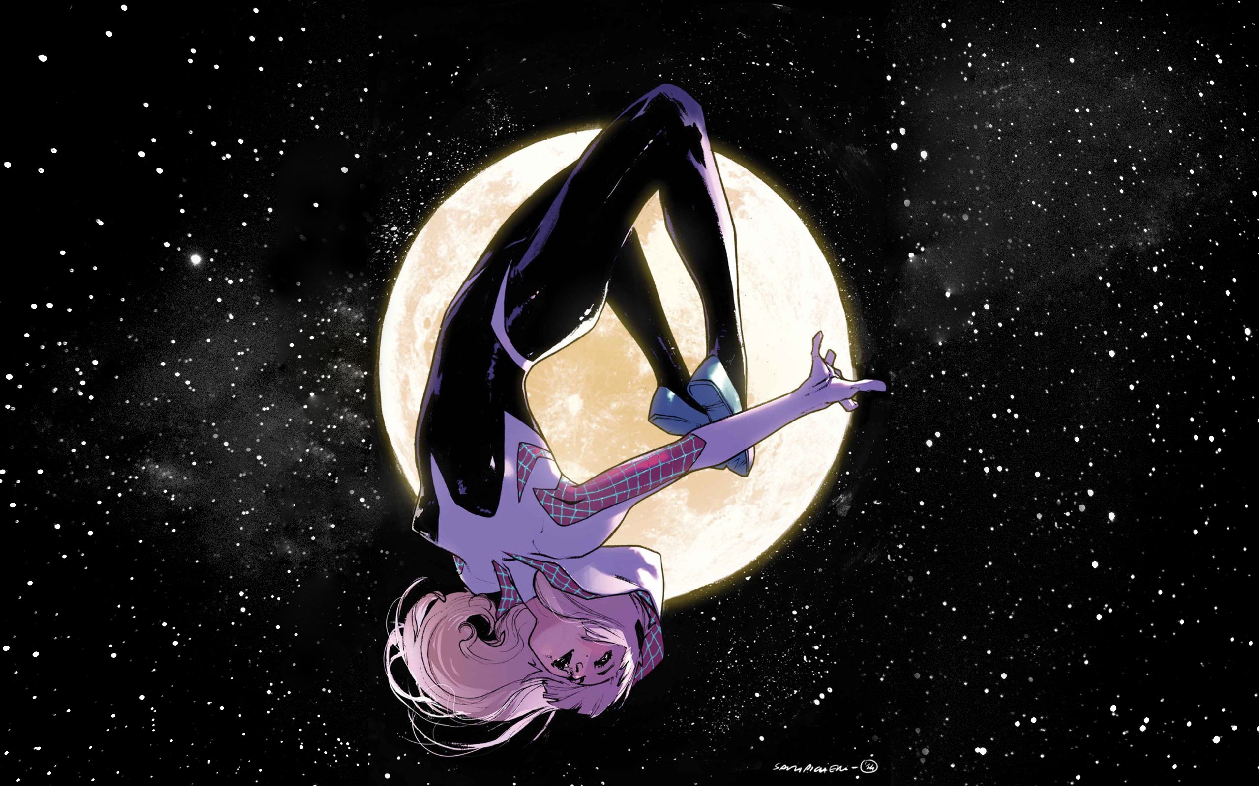 2560x1600 General  Marvel Comics Gwen Stacy Spider-Gwen stars Moon Spider-Man