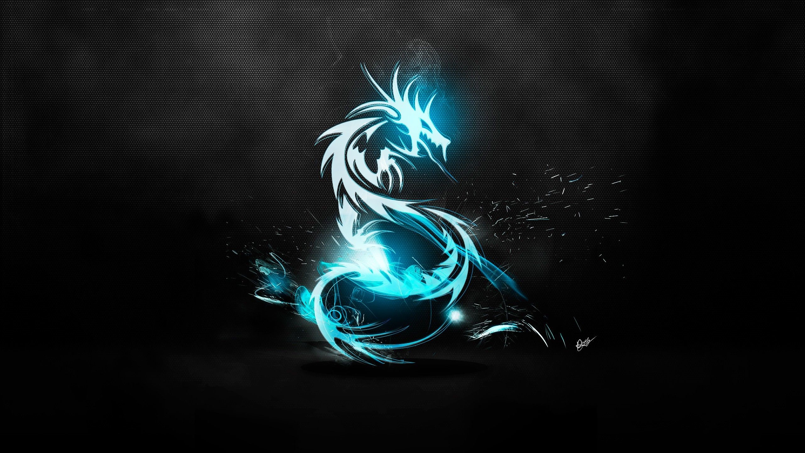 2560x1440 abstract blue Blue Dragon logos AMD black background /  Wallpaper