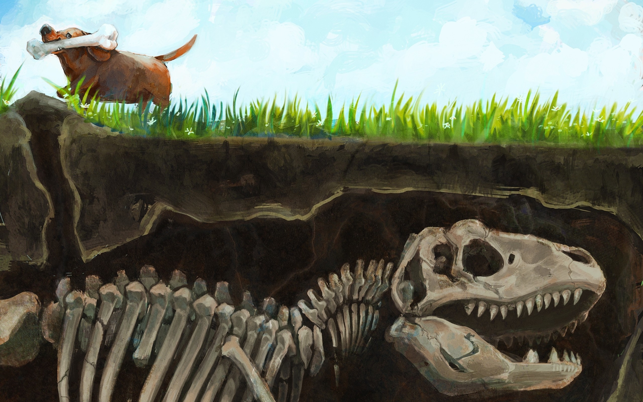2560x1600 Artwork Bones Dinosaurs Dog Fossil Funny