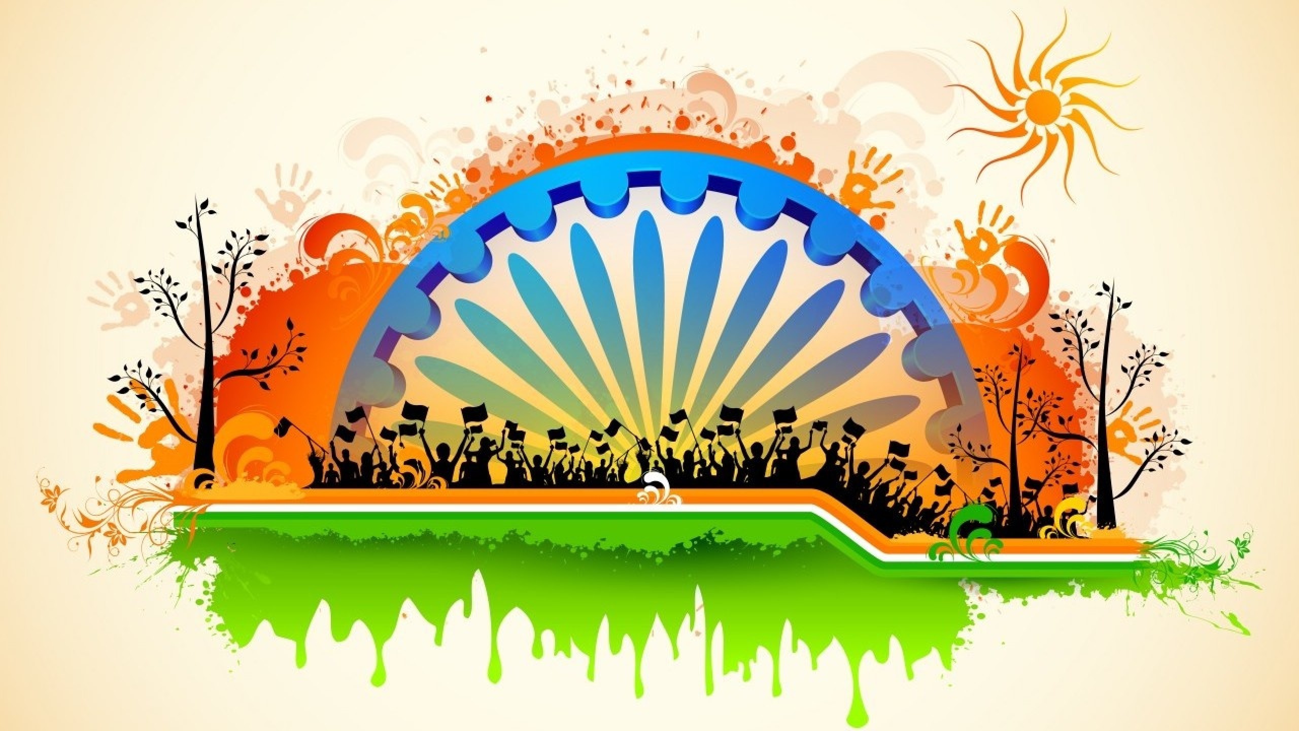 2560x1440 Happy Republic Day HD Wallpaper with Indian Flag